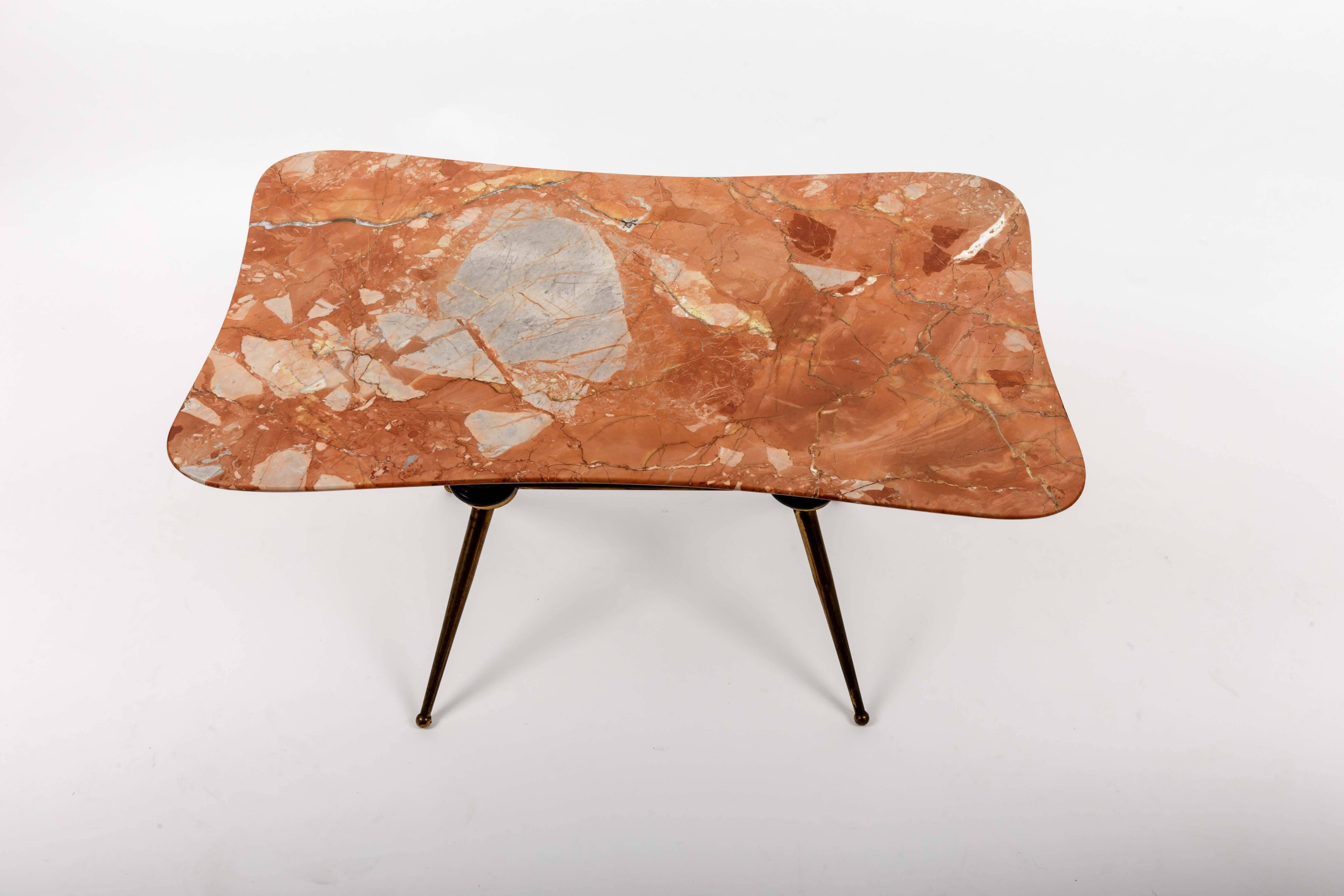 Brass Coffee Table Base with Bimorphic Shaped Rose Marble Top 4