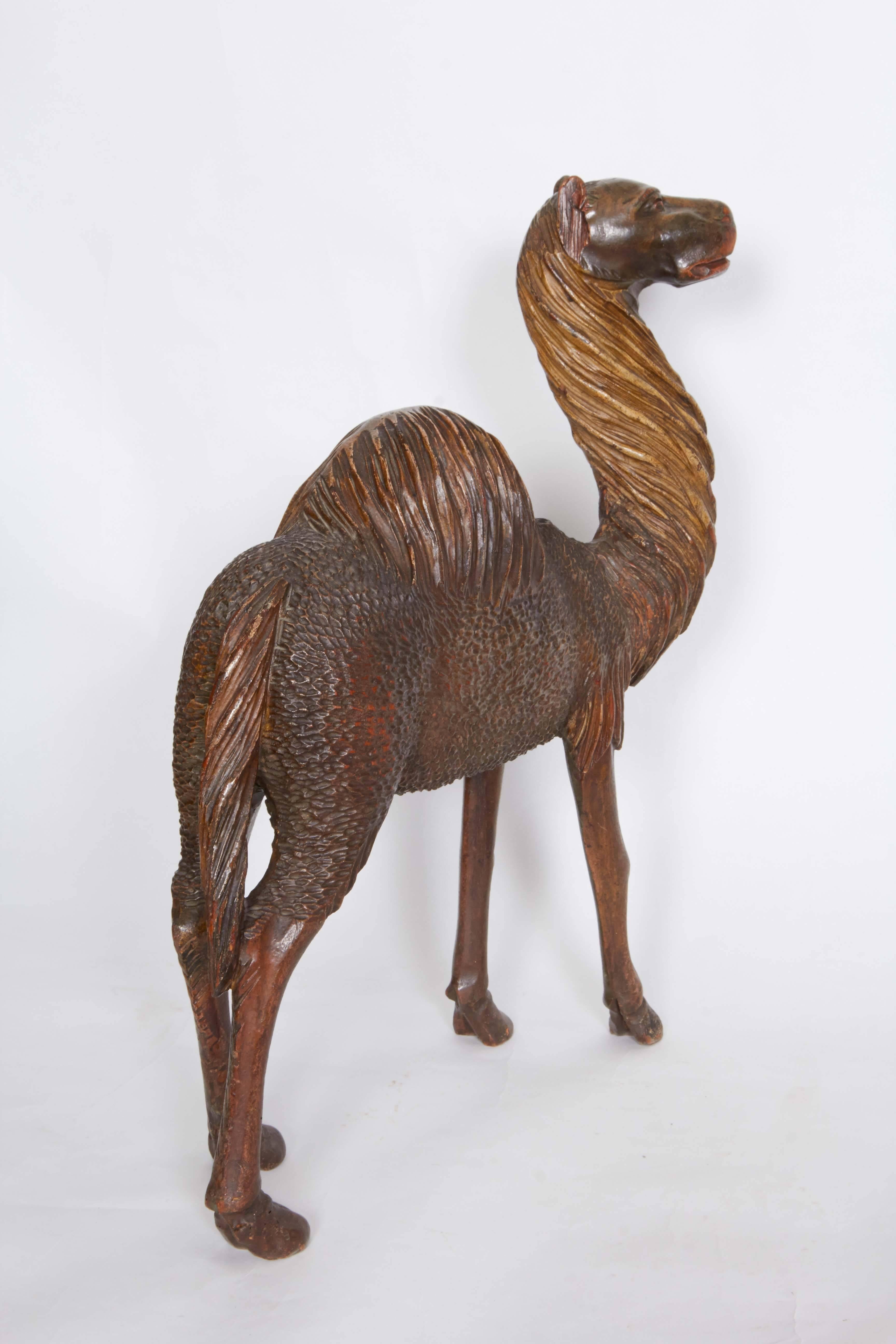 Velvet Late 19th Century Carved Wooden Camel on Stand