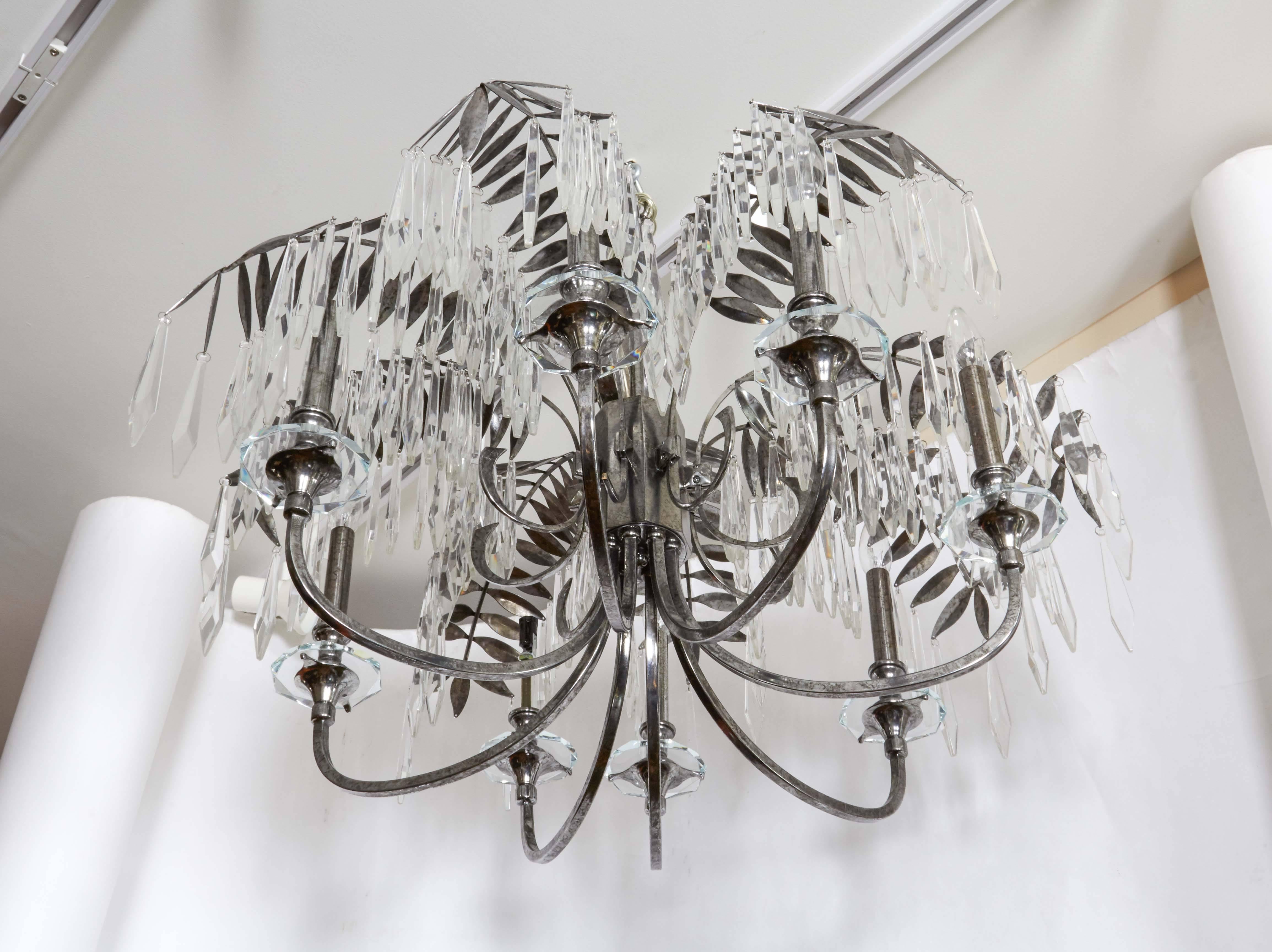 Eight-Light Silvered Metal Palm Fronde Chandelier 1