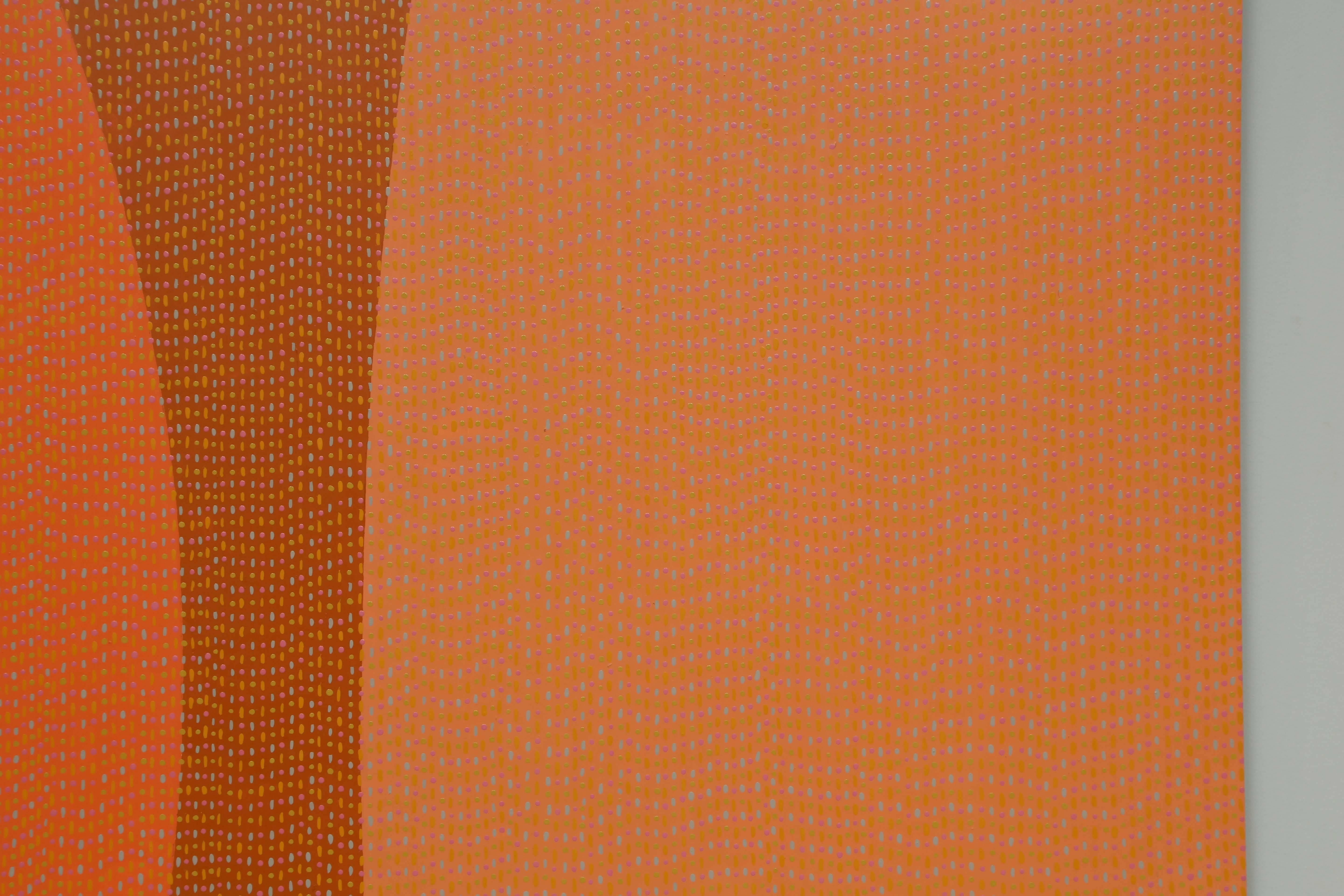 Industrial Pointillism Orange Enamel Painting on Aluminum Sheet by James Goodwill For Sale