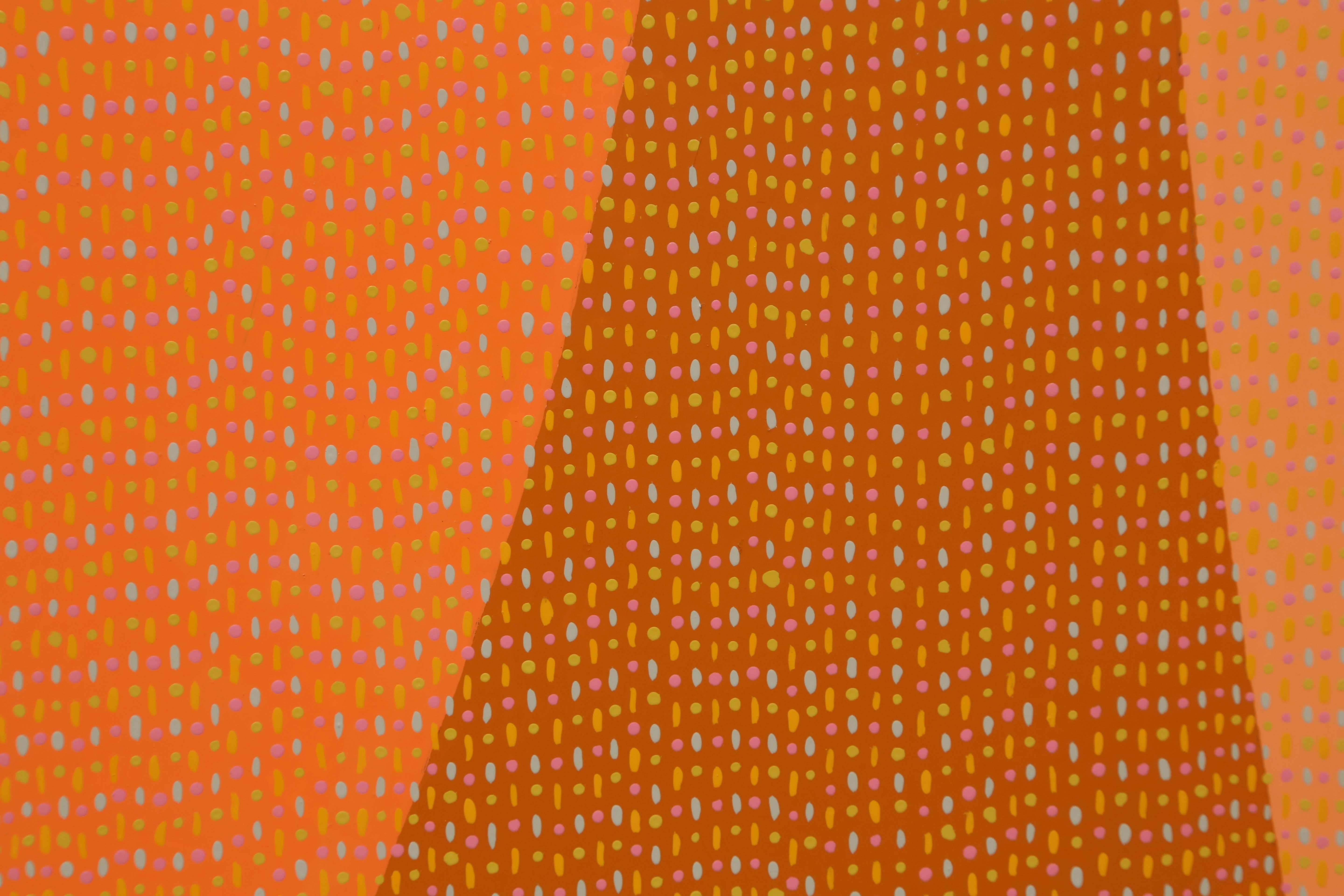 North American Pointillism Orange Enamel Painting on Aluminum Sheet by James Goodwill For Sale