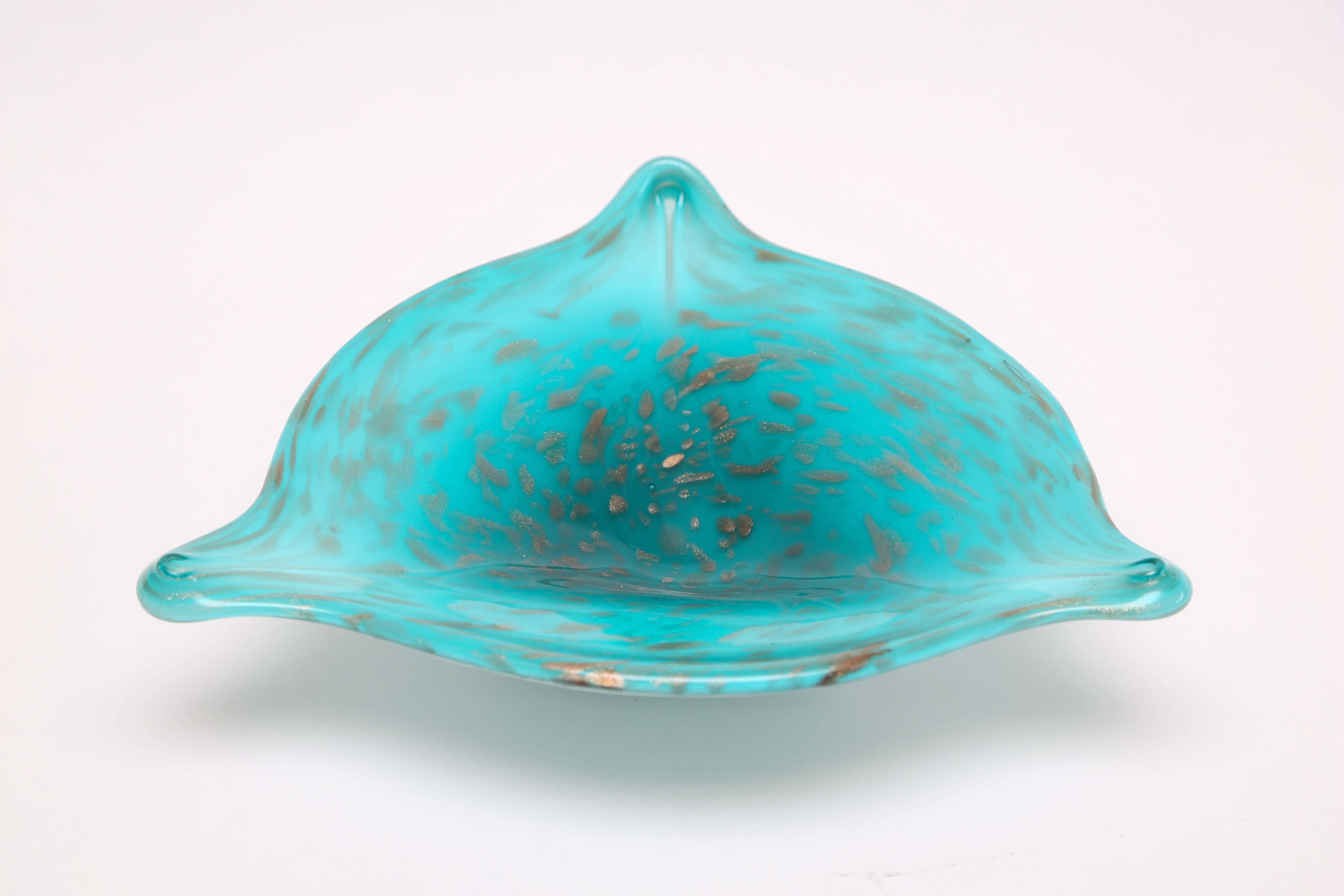 Mid-Century Modern Blue and Gold Murano Dish or Bowl, 1960s, Italy For Sale