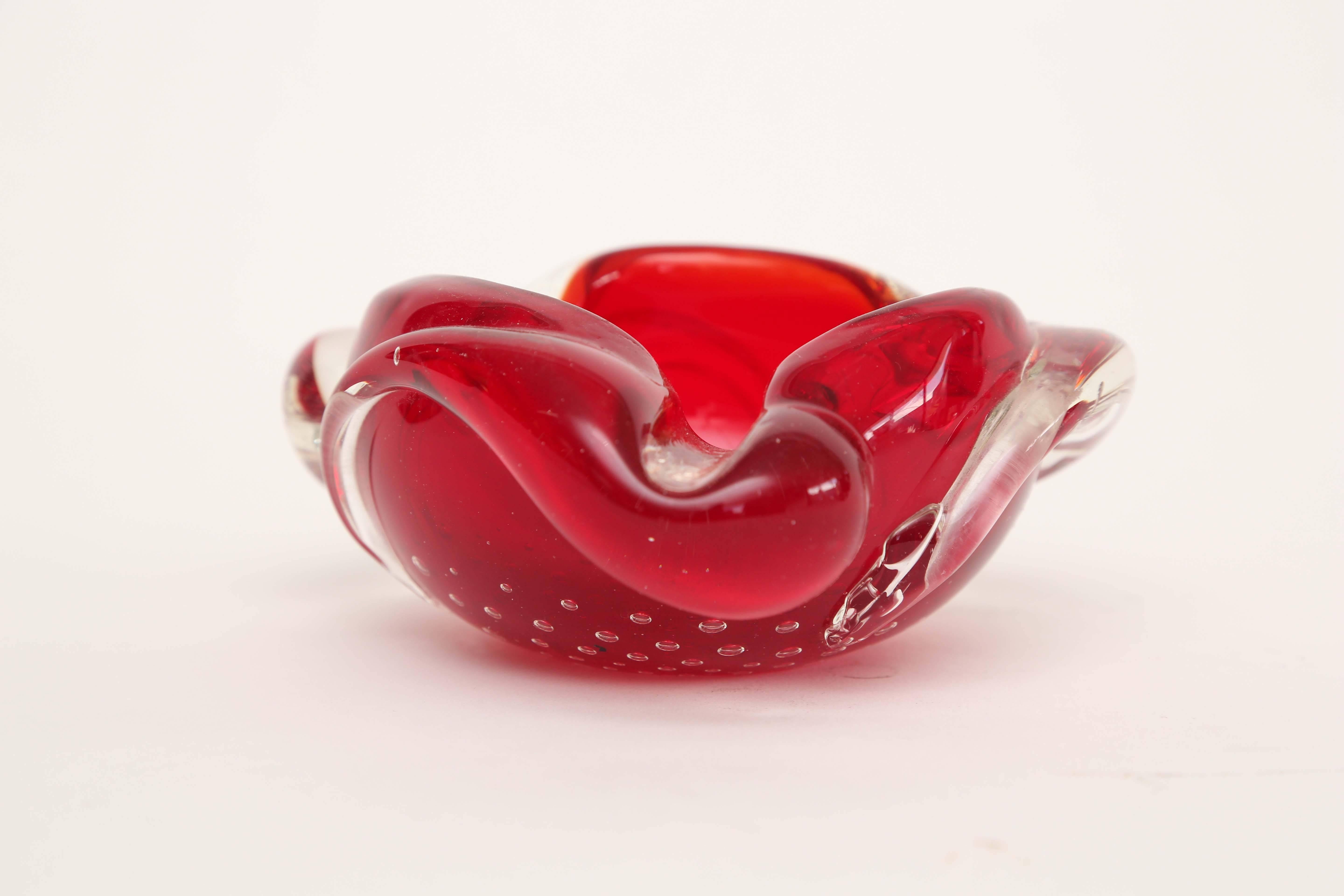 Mid-Century Modern Red and Clear Murano Dish, 1950s, Italy