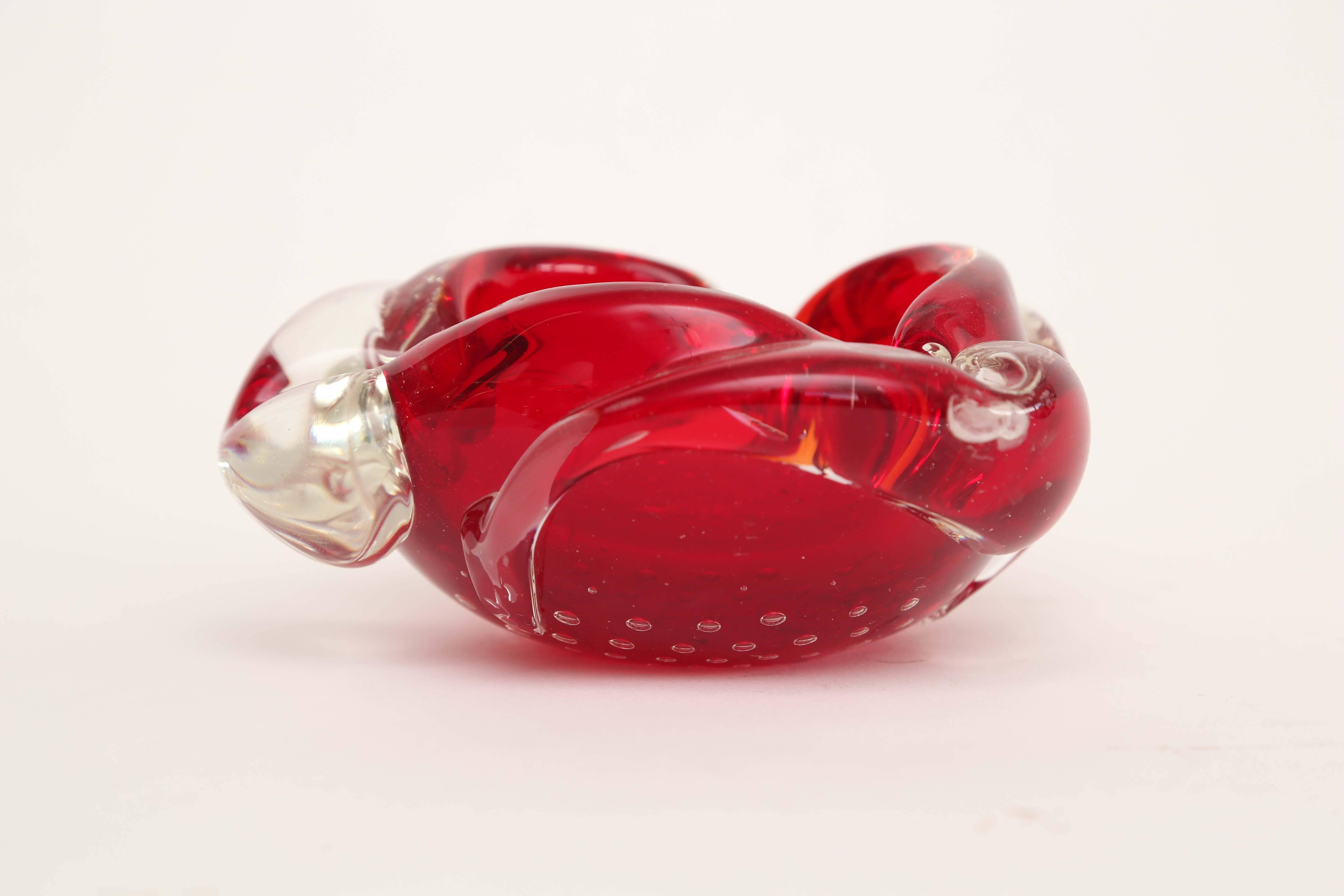 Italian Red and Clear Murano Dish, 1950s, Italy