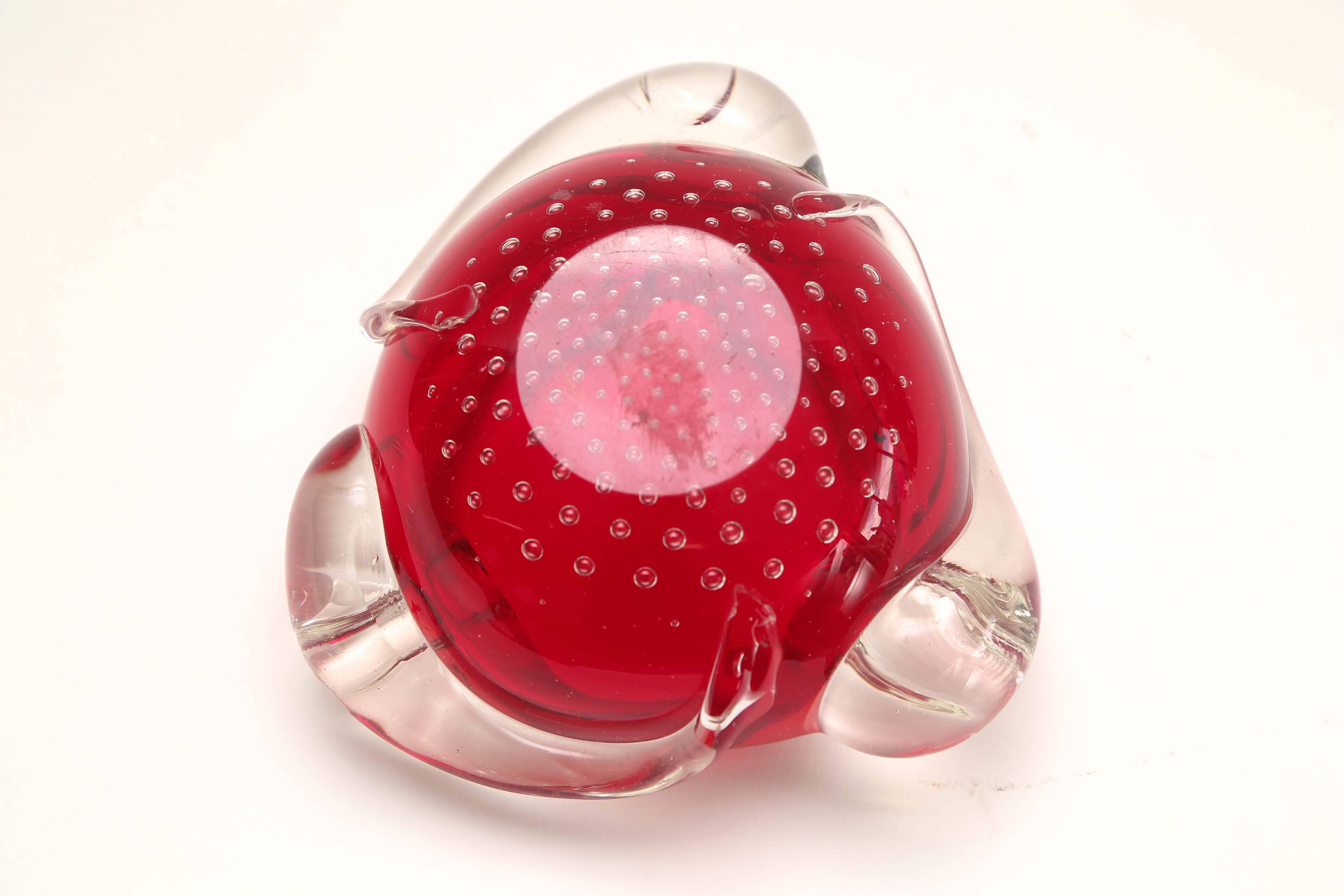 Mid-20th Century Red and Clear Murano Dish, 1950s, Italy