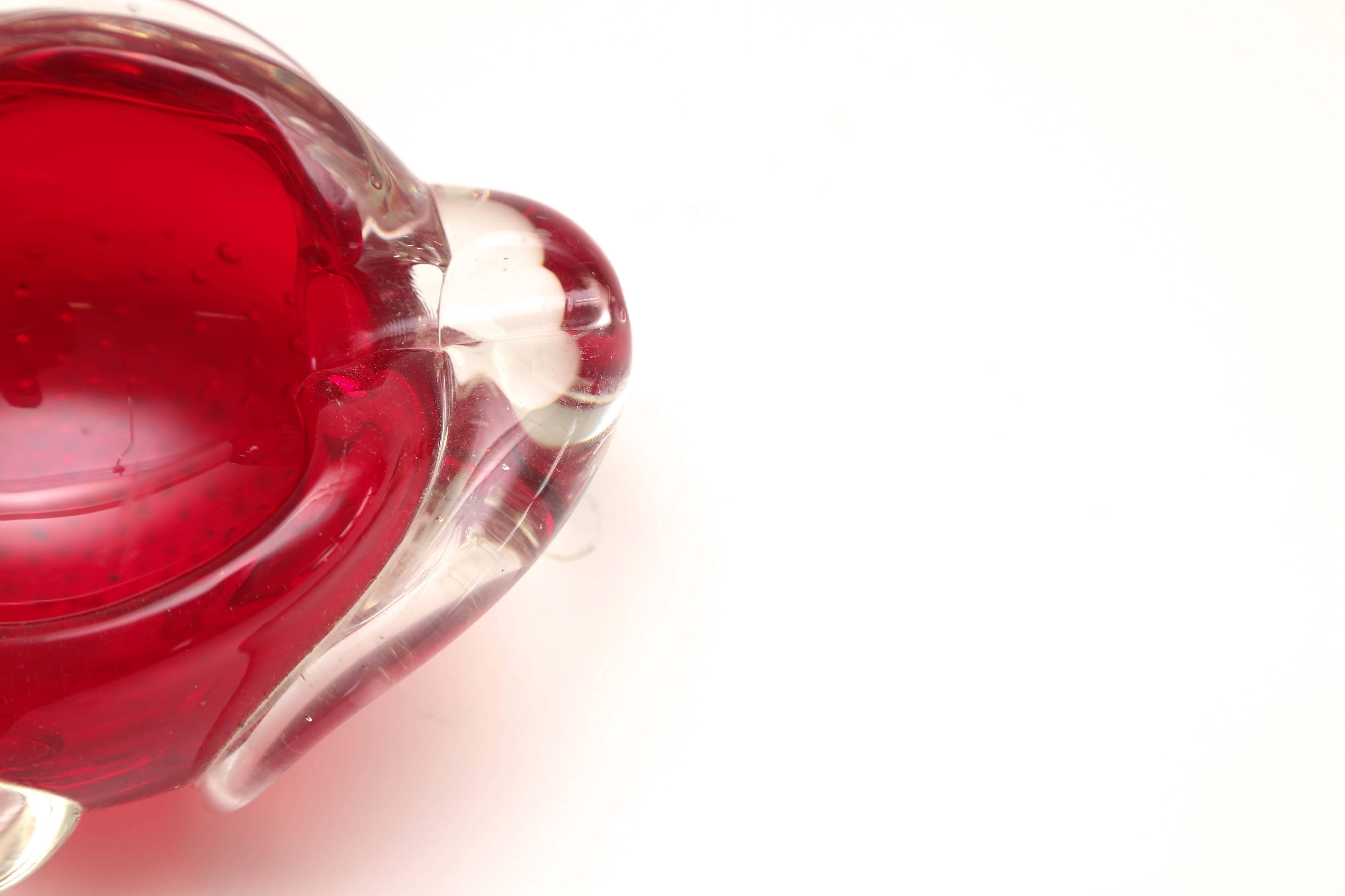 Glass Red and Clear Murano Dish, 1950s, Italy