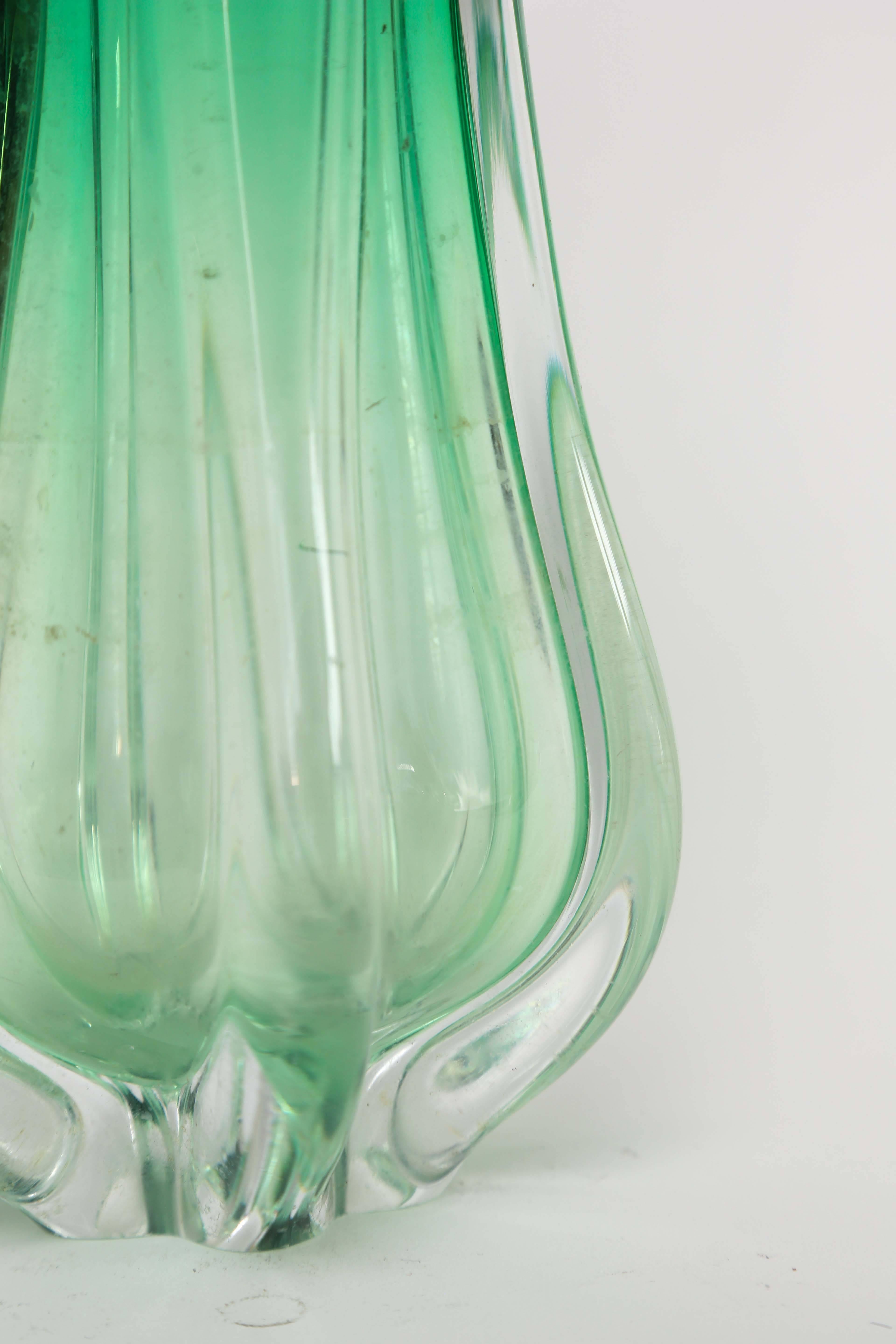 Mid-Century Modern Green Ombre Murano Vase, 1960s, Italy For Sale