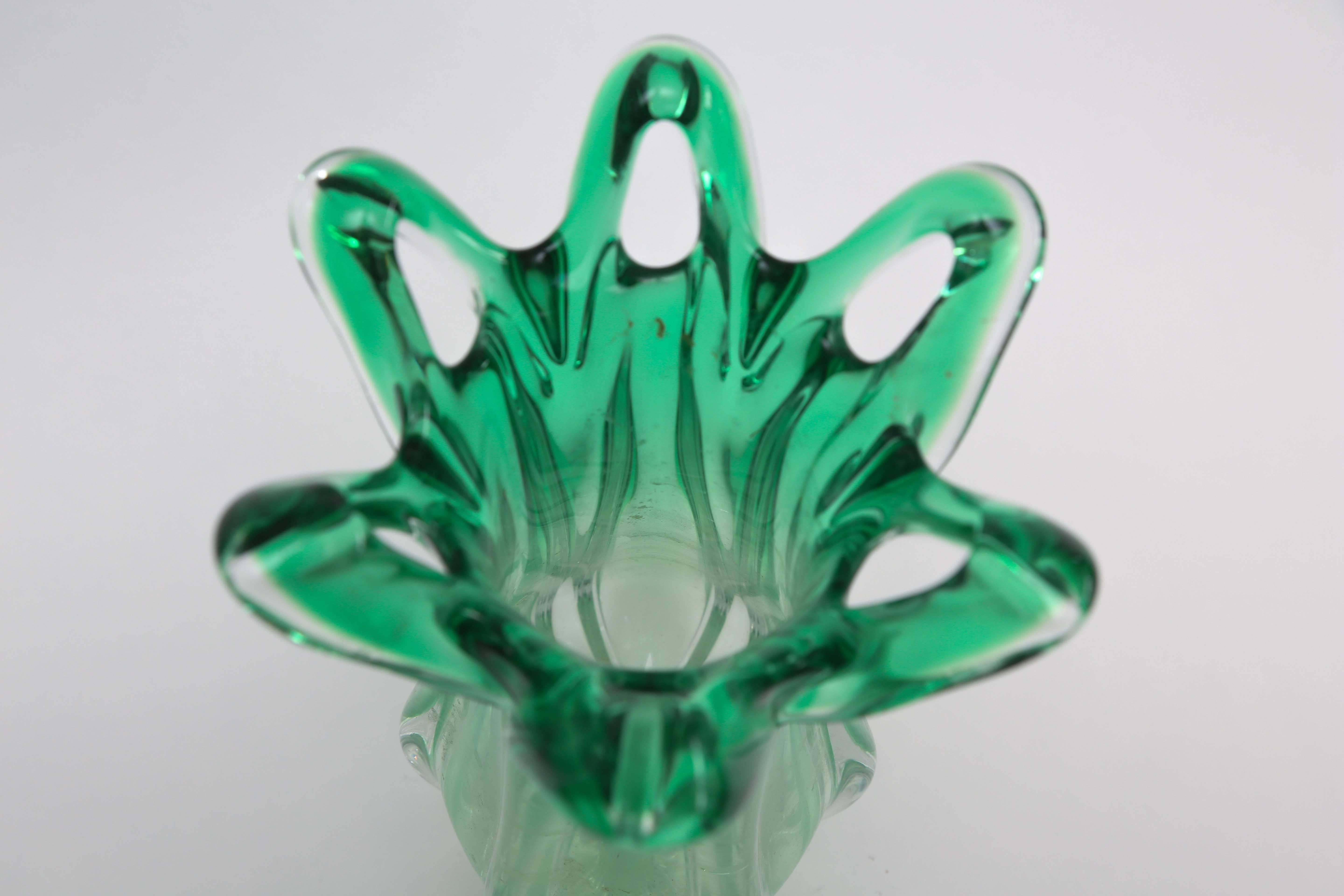 Italian Green Ombre Murano Vase, 1960s, Italy For Sale