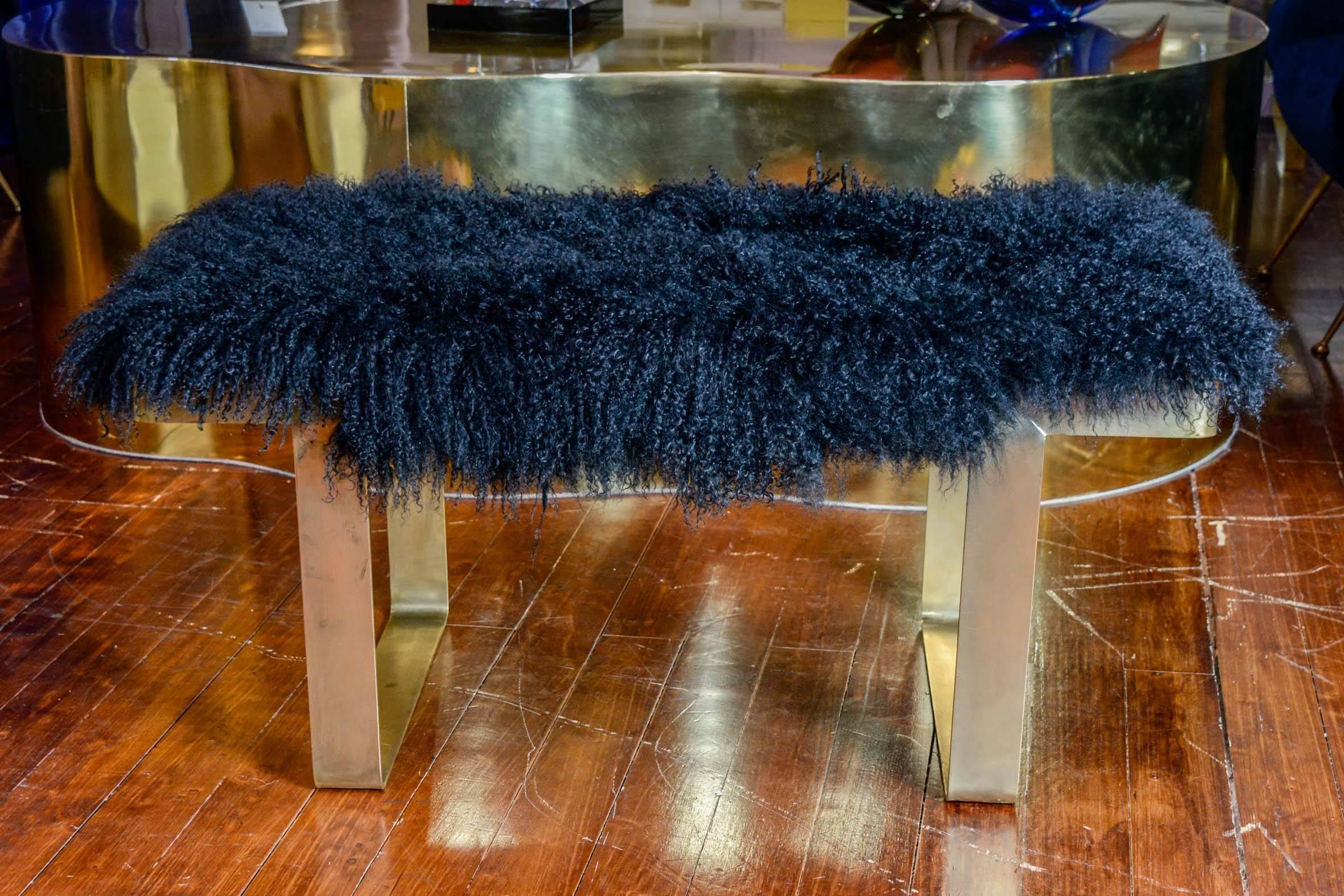 Modern Pair of Mongolian Lambskin Benches For Sale