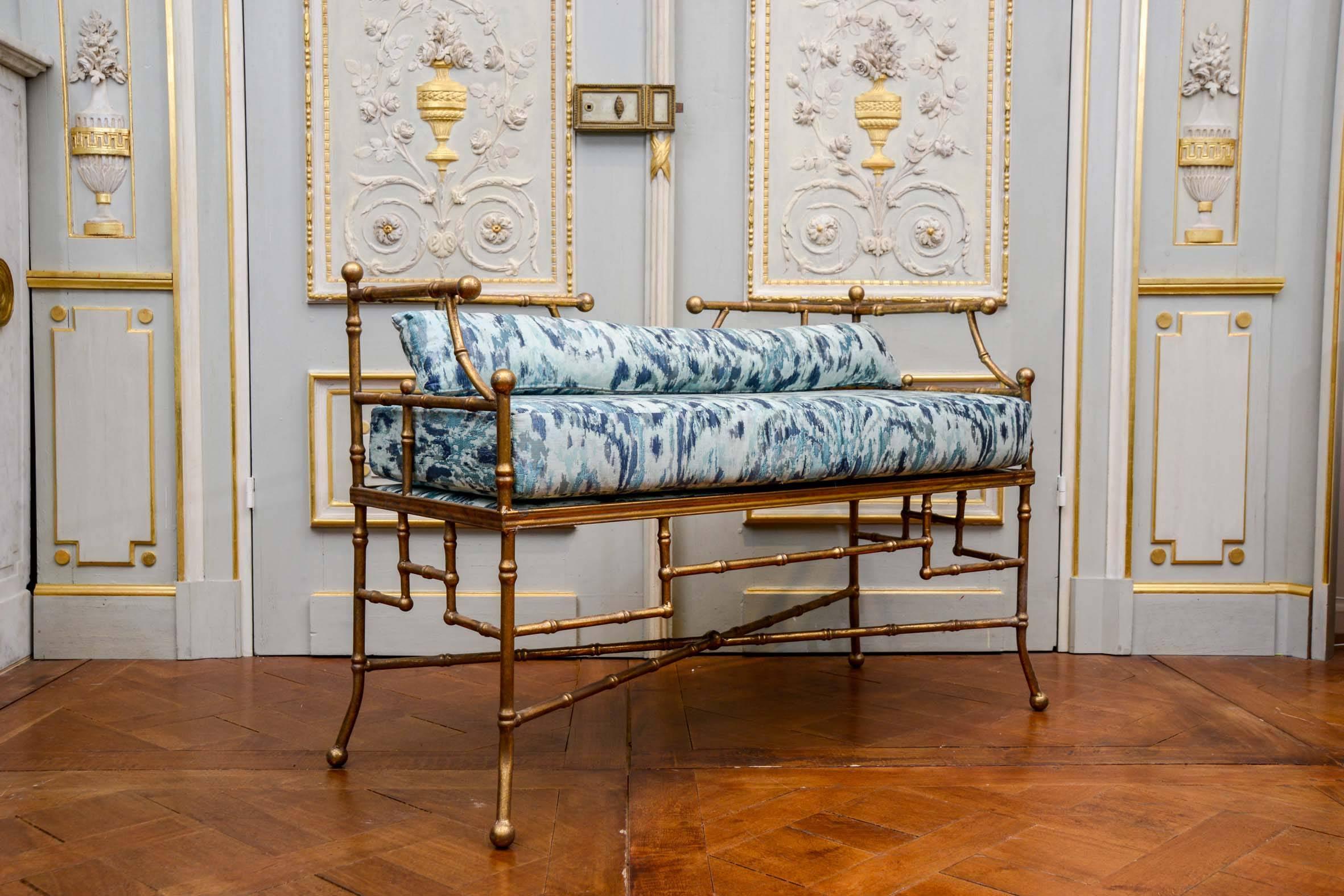 Modern Pair of Gilt Metal Bamboo Benches