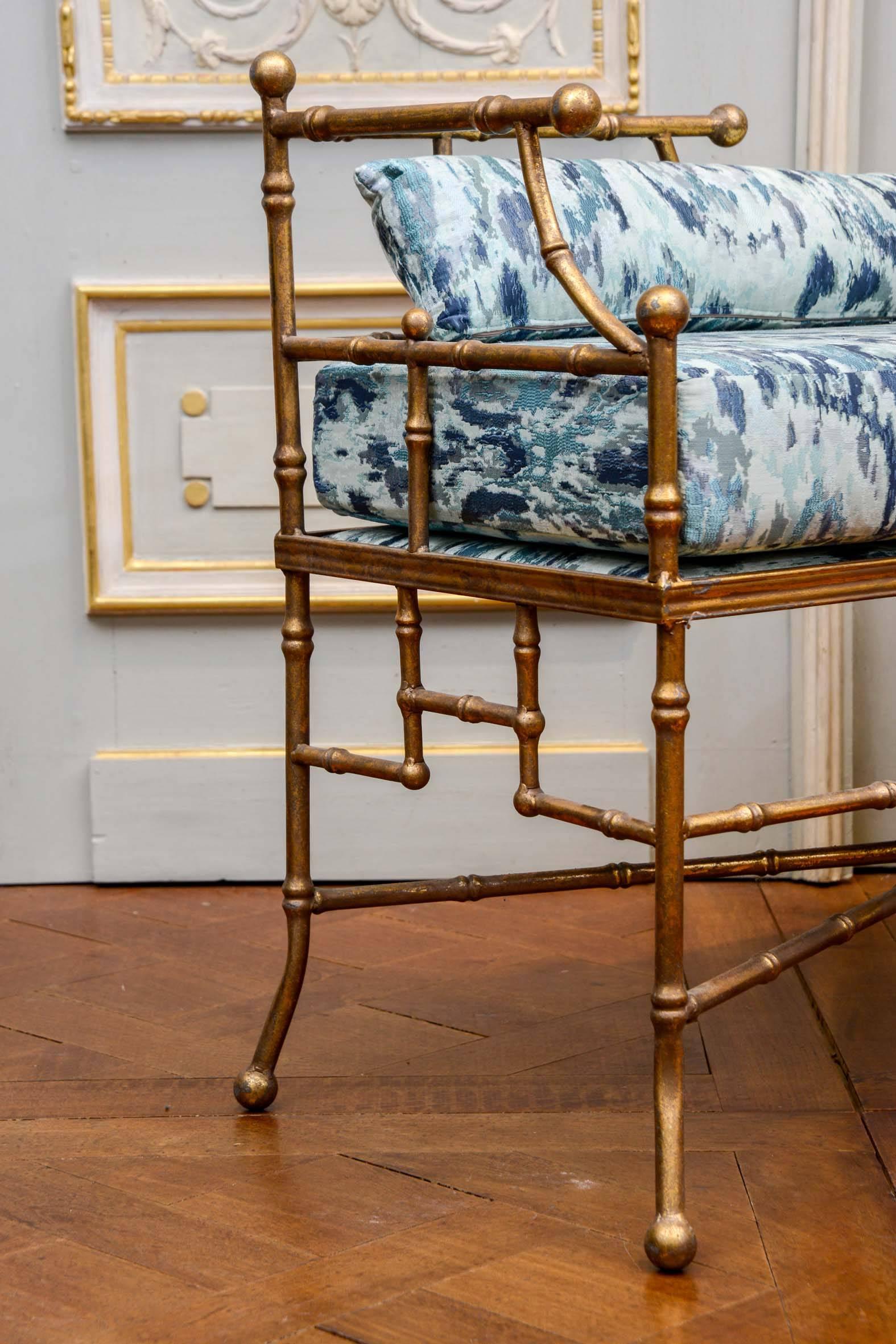 French Pair of Gilt Metal Bamboo Benches