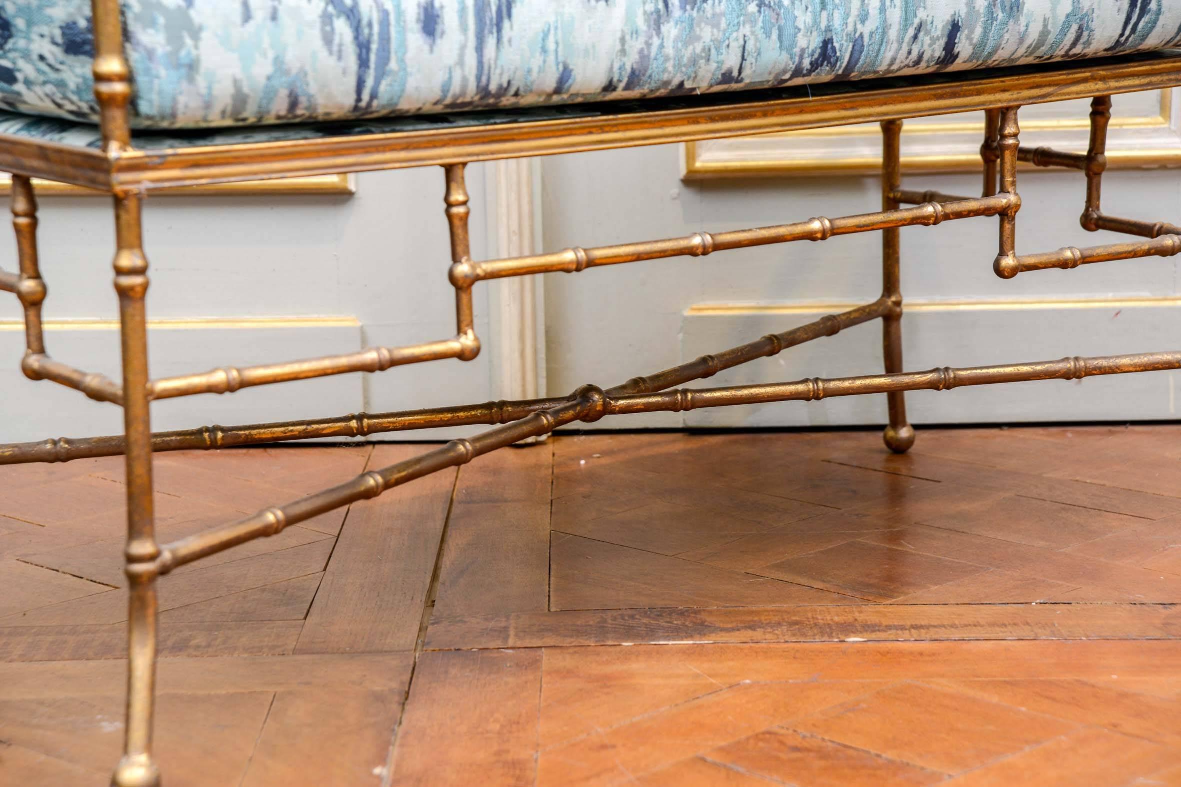 Pair of Gilt Metal Bamboo Benches In Excellent Condition In Saint-Ouen (PARIS), FR