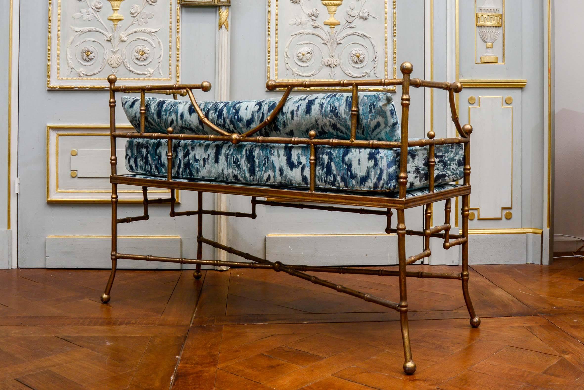 Contemporary Pair of Gilt Metal Bamboo Benches