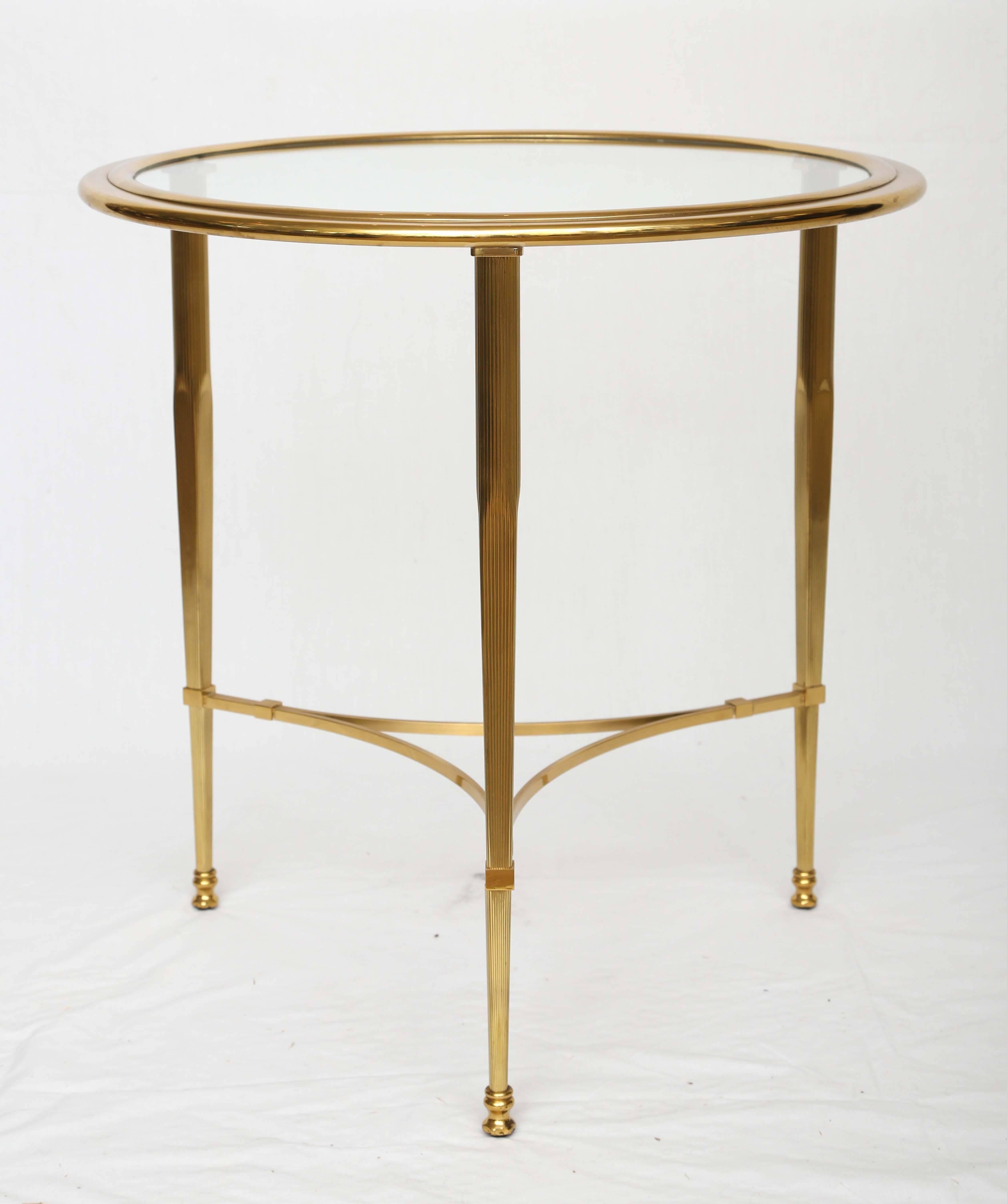 Hollywood Regency Round French Bronze Glass Top Side Table