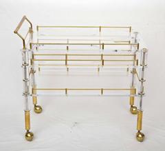 Lucite and Brass Bar Cart on Casters in the Style of Hollis Jones