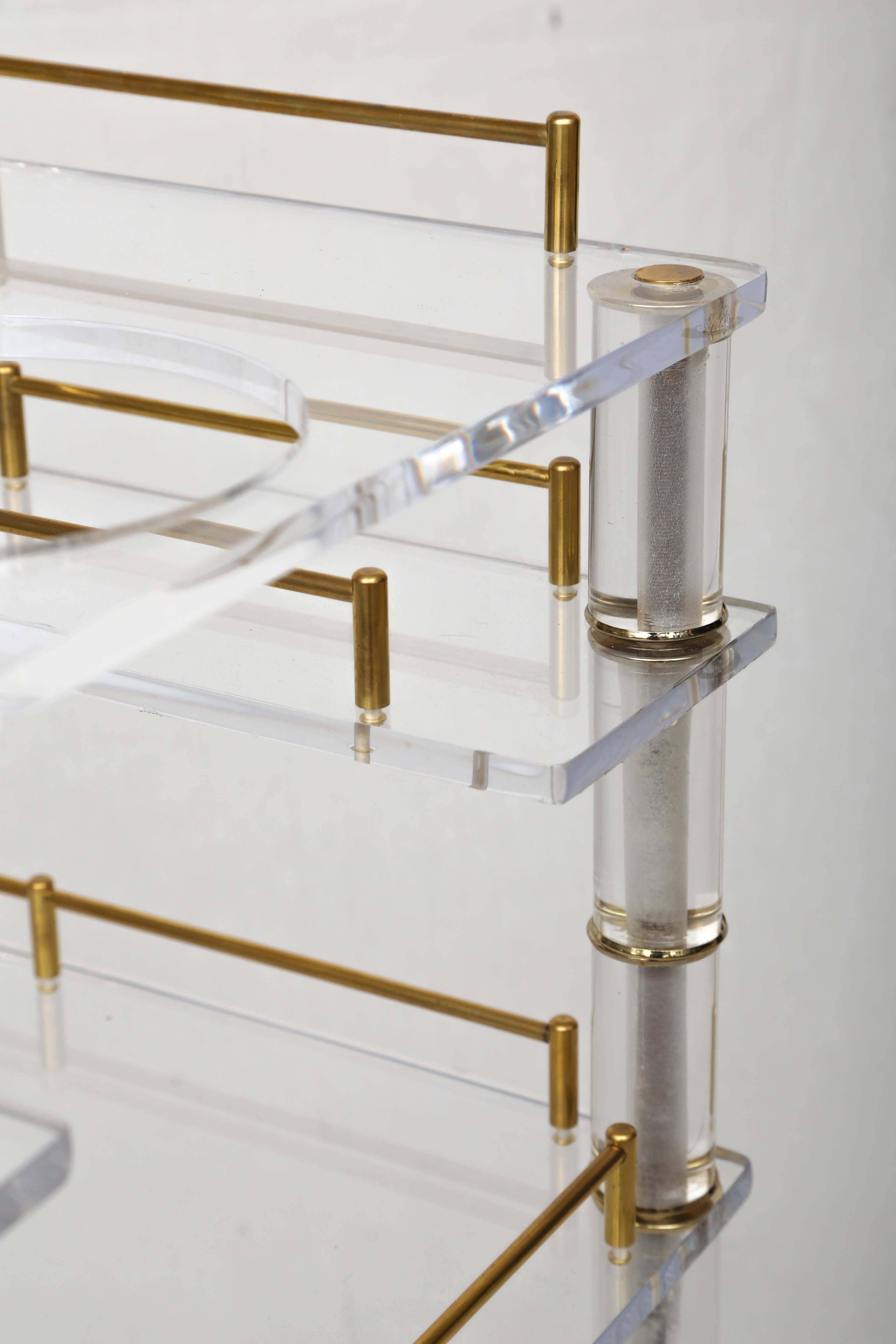 Lucite and Brass Bar Cart on Casters in the Style of Hollis Jones In Good Condition In Miami, FL
