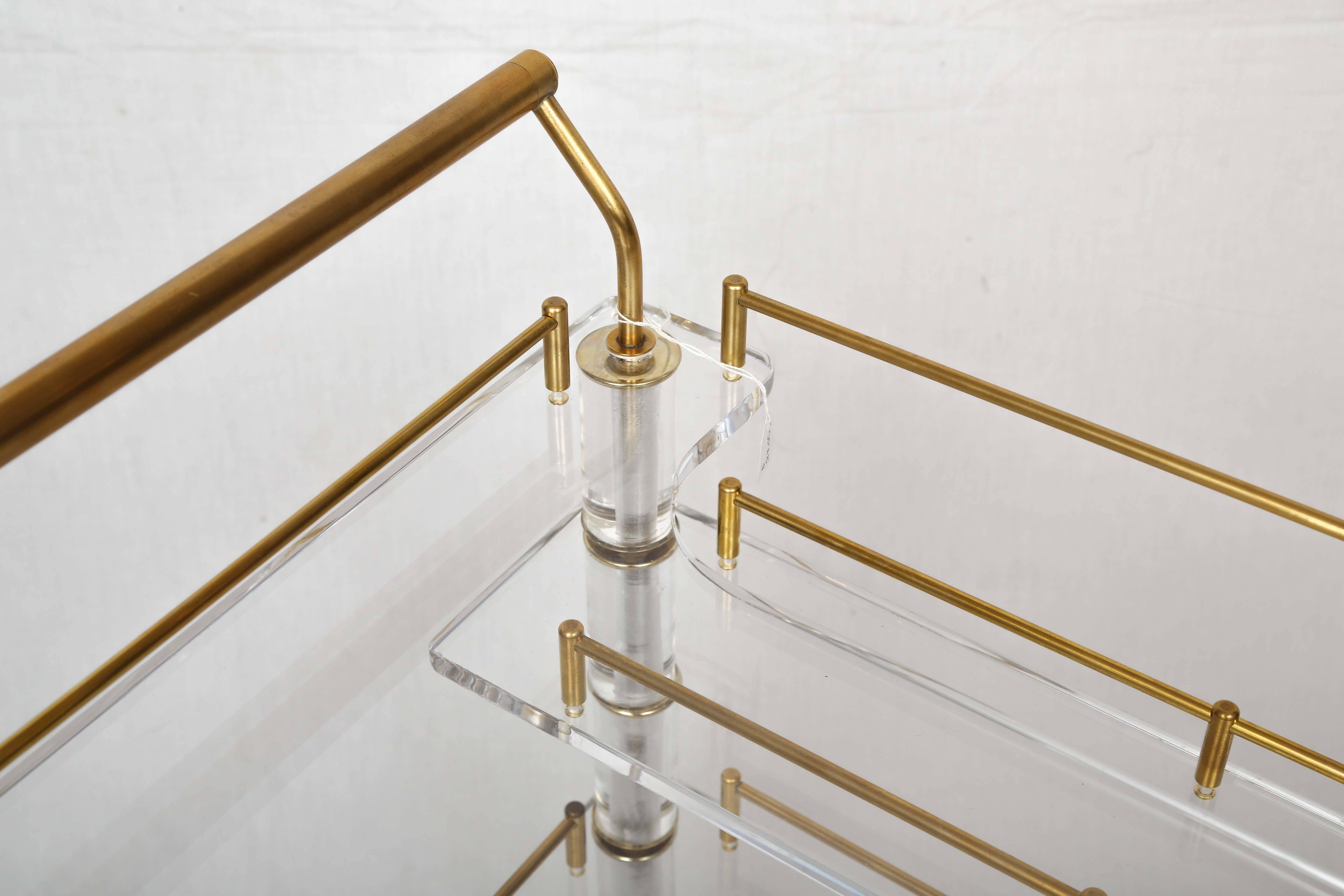 Lucite and Brass Bar Cart on Casters in the Style of Hollis Jones 2