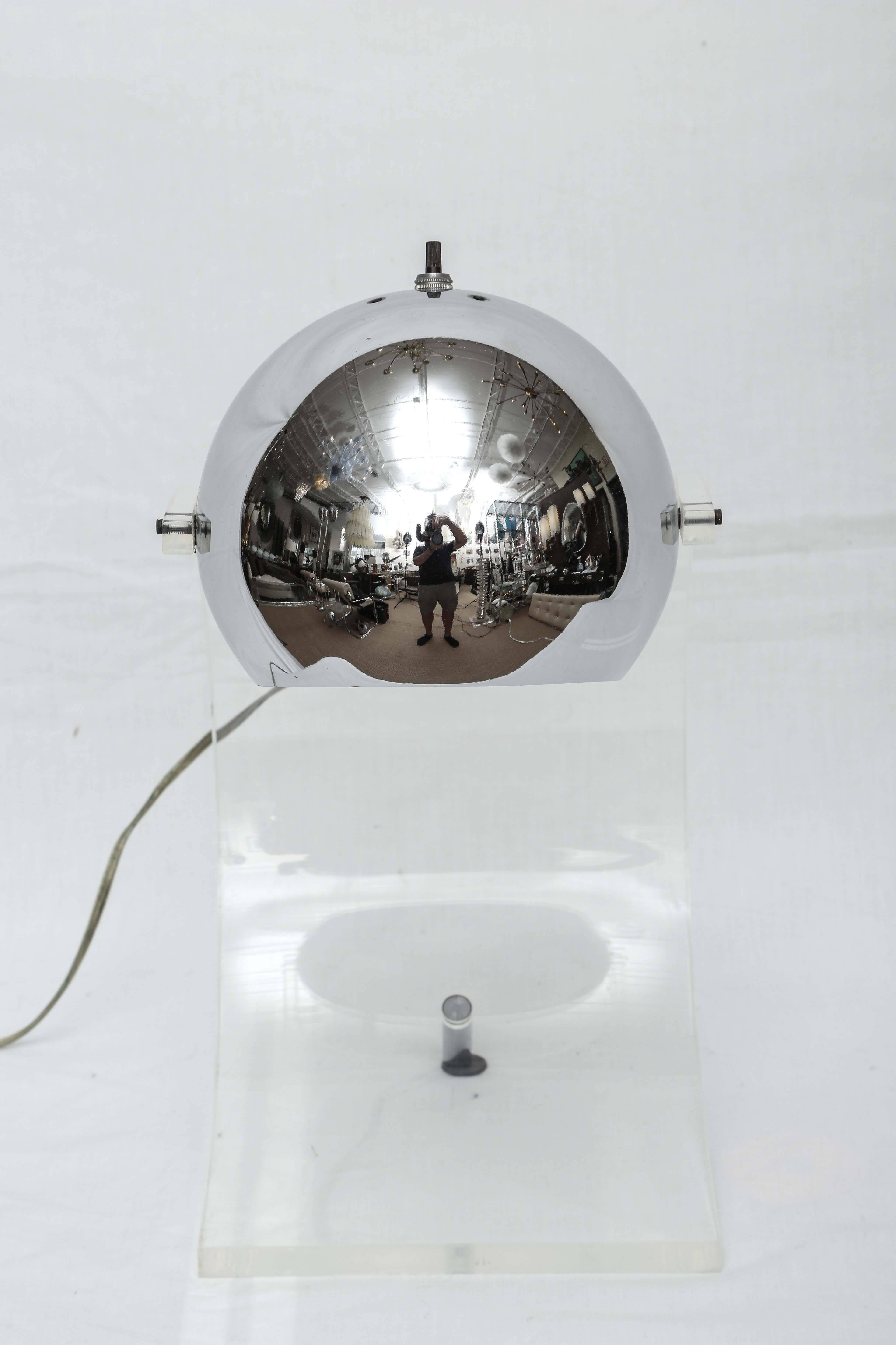 Original Robert Sonneman Lucite and chrome globe desk lamp.
Wired for the U.S. and uses a max. 60 wattage light bulb.
 