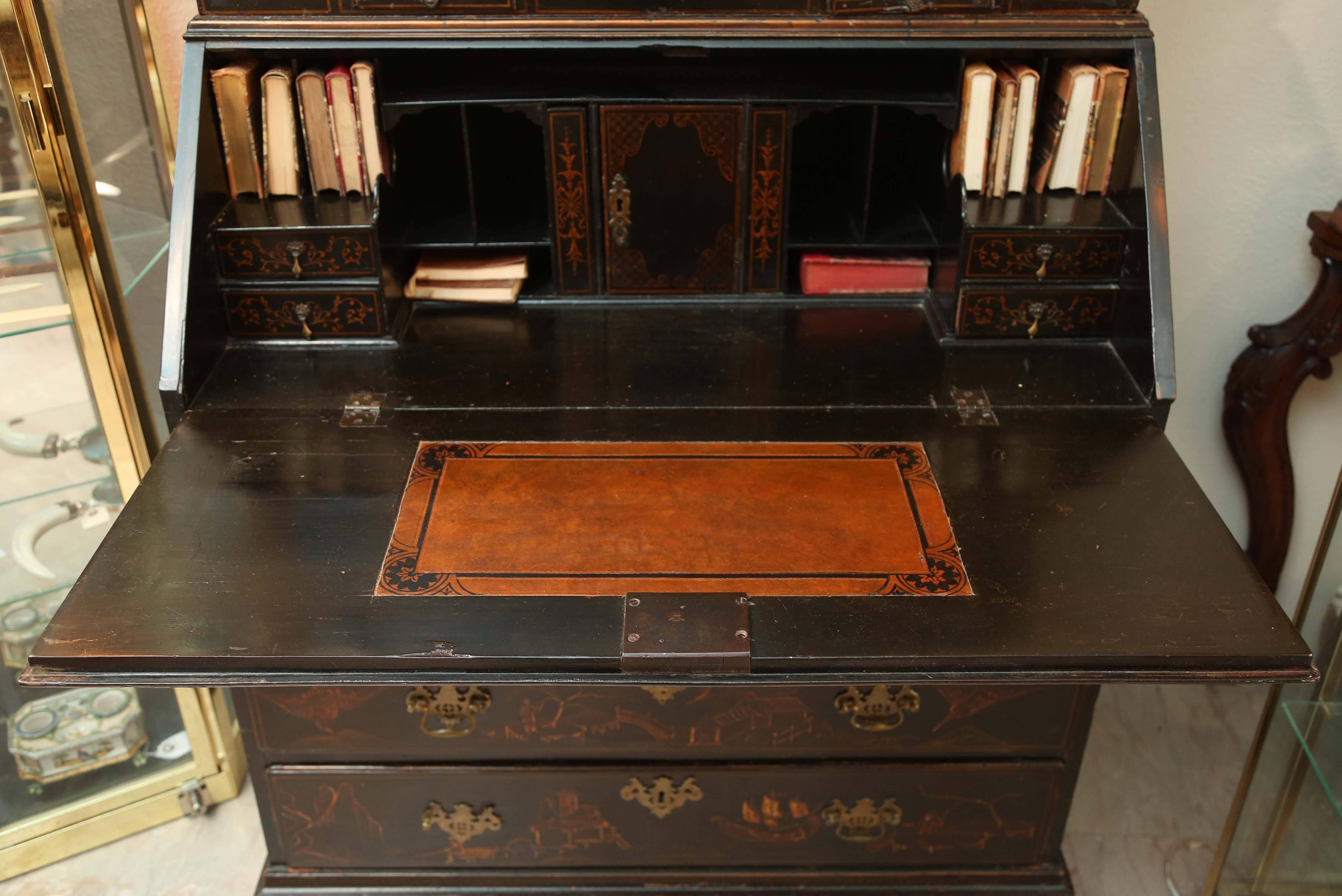 Wood Superb 18th Century Chinoiserie Secretary  Bookcase