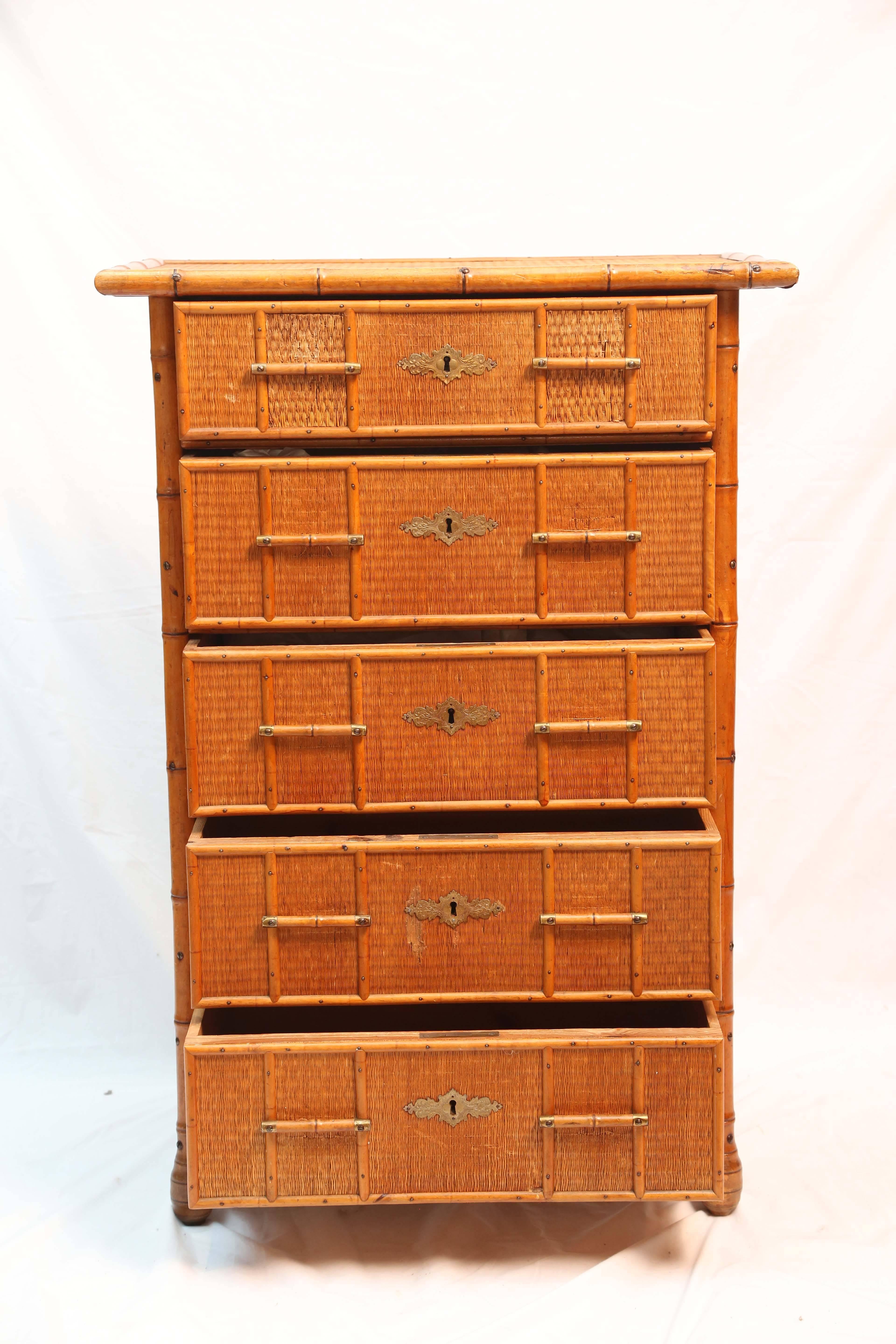 English Superb Edwardian Bamboo Chest of Drawers