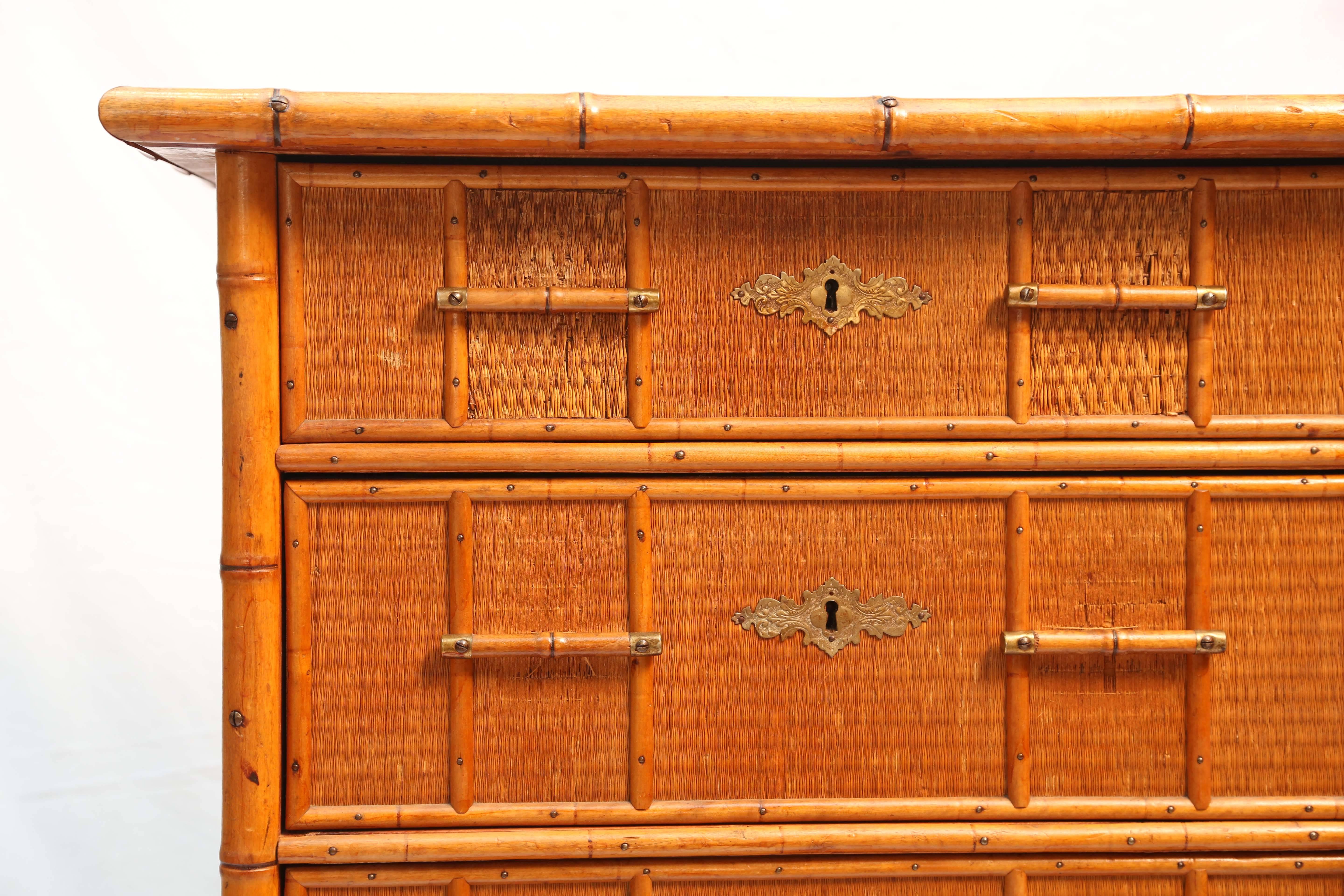 Superb Edwardian Bamboo Chest of Drawers In Good Condition In West Palm Beach, FL