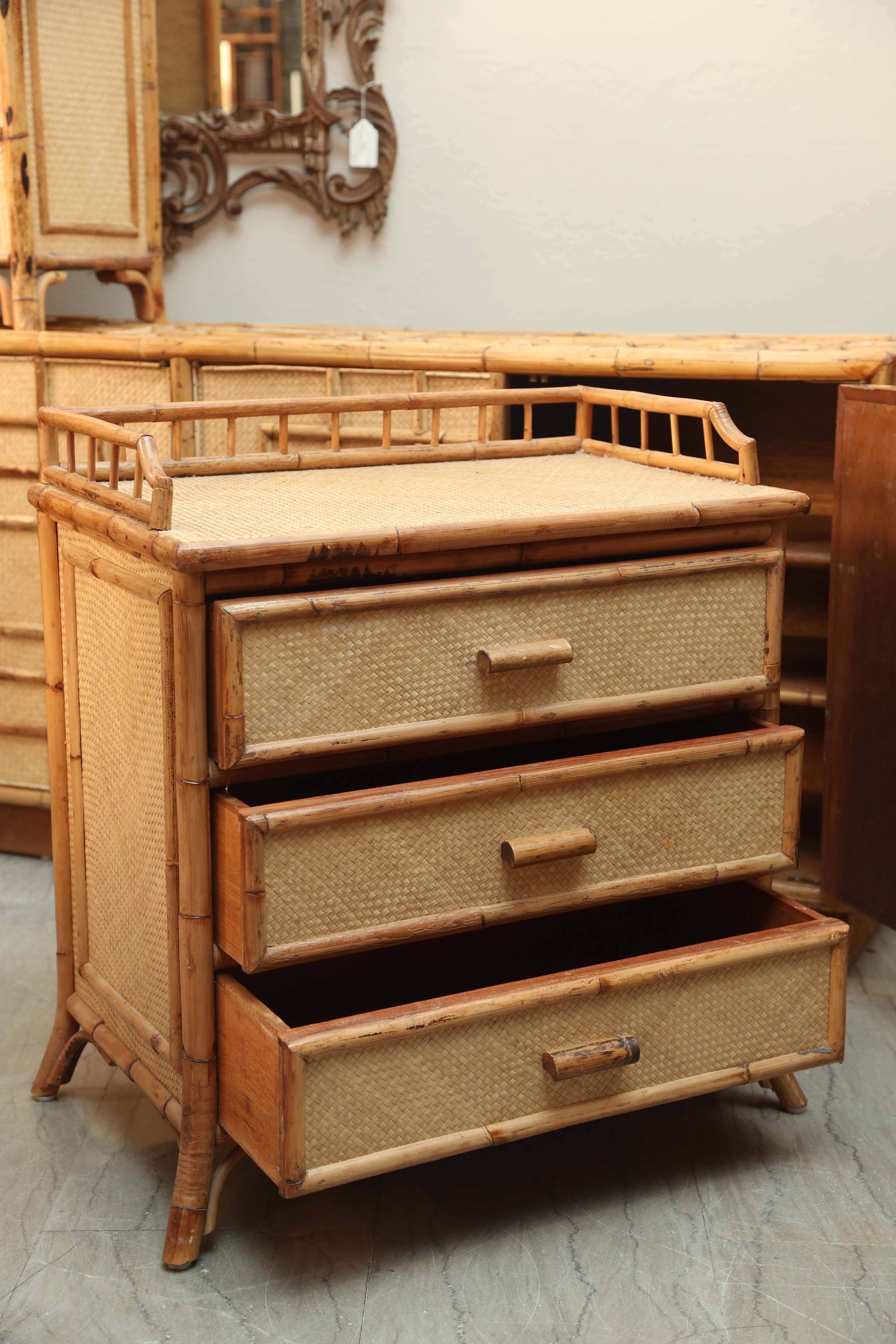 20th Century Mid-Century Pair of Rattan  End Tables /Night Stands