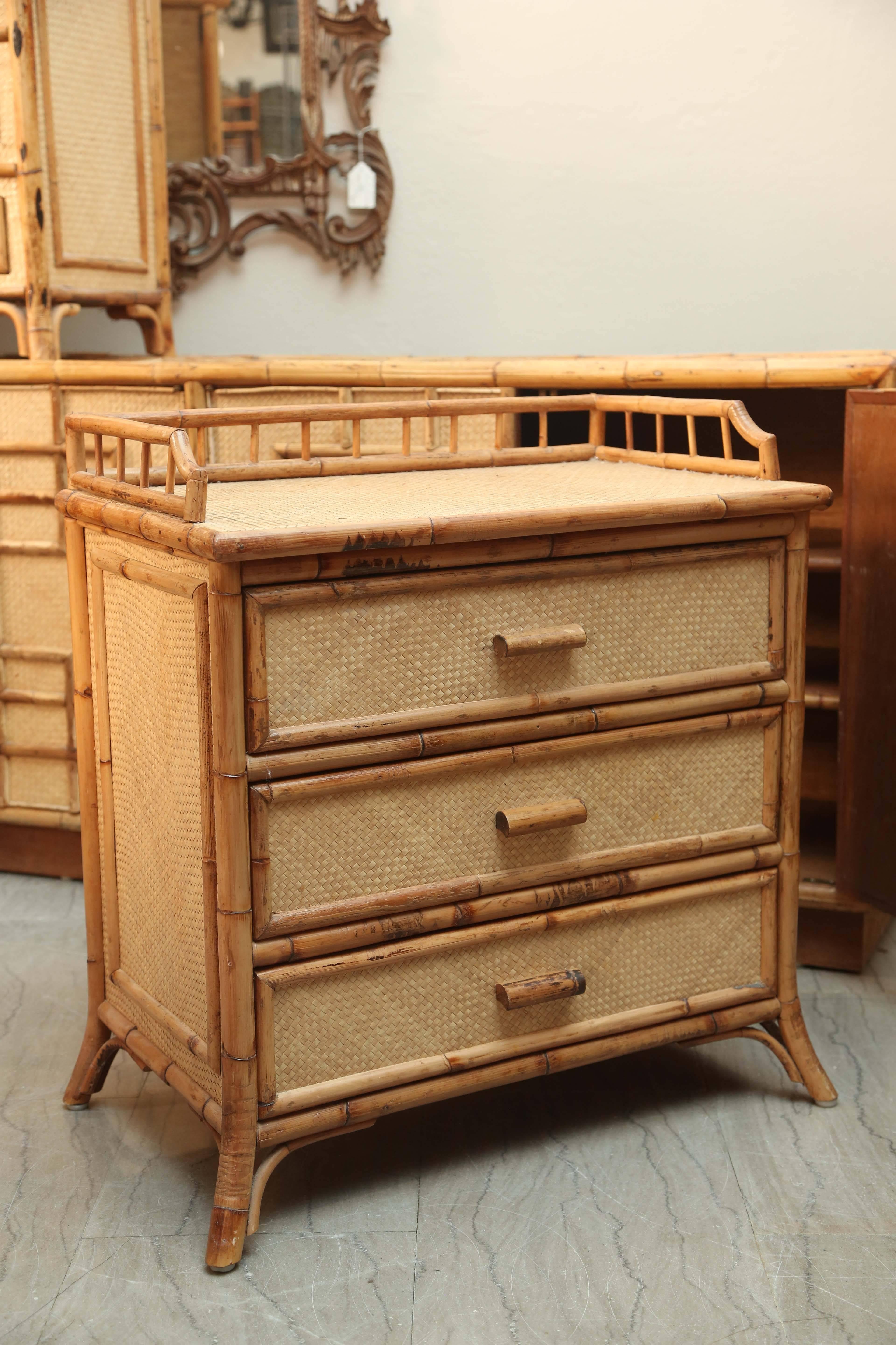 Bamboo Mid-Century Pair of Rattan  End Tables /Night Stands