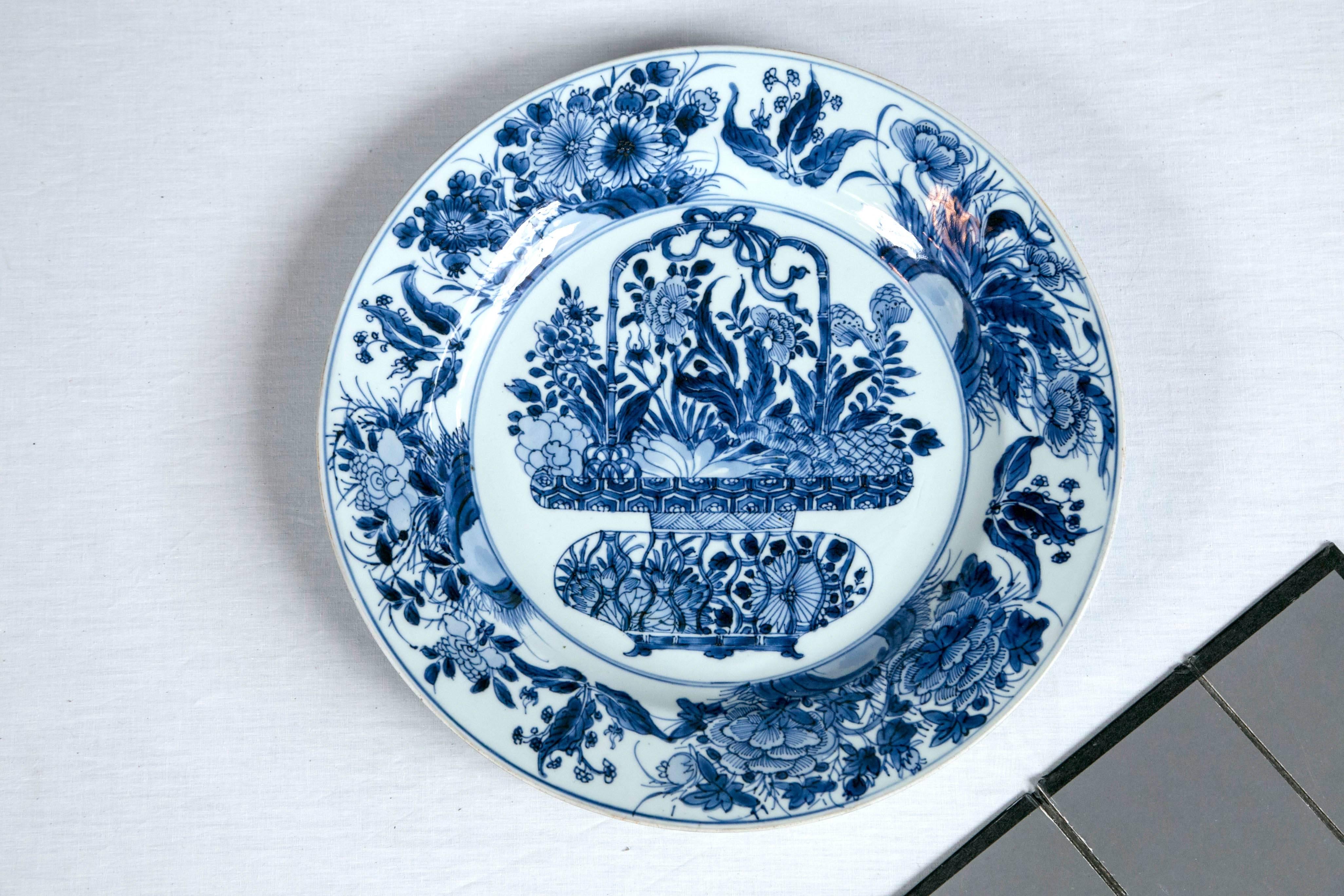 19th century Delft chinoiserie platter. Beautifully detailed floral motifs in deep blue glazes.