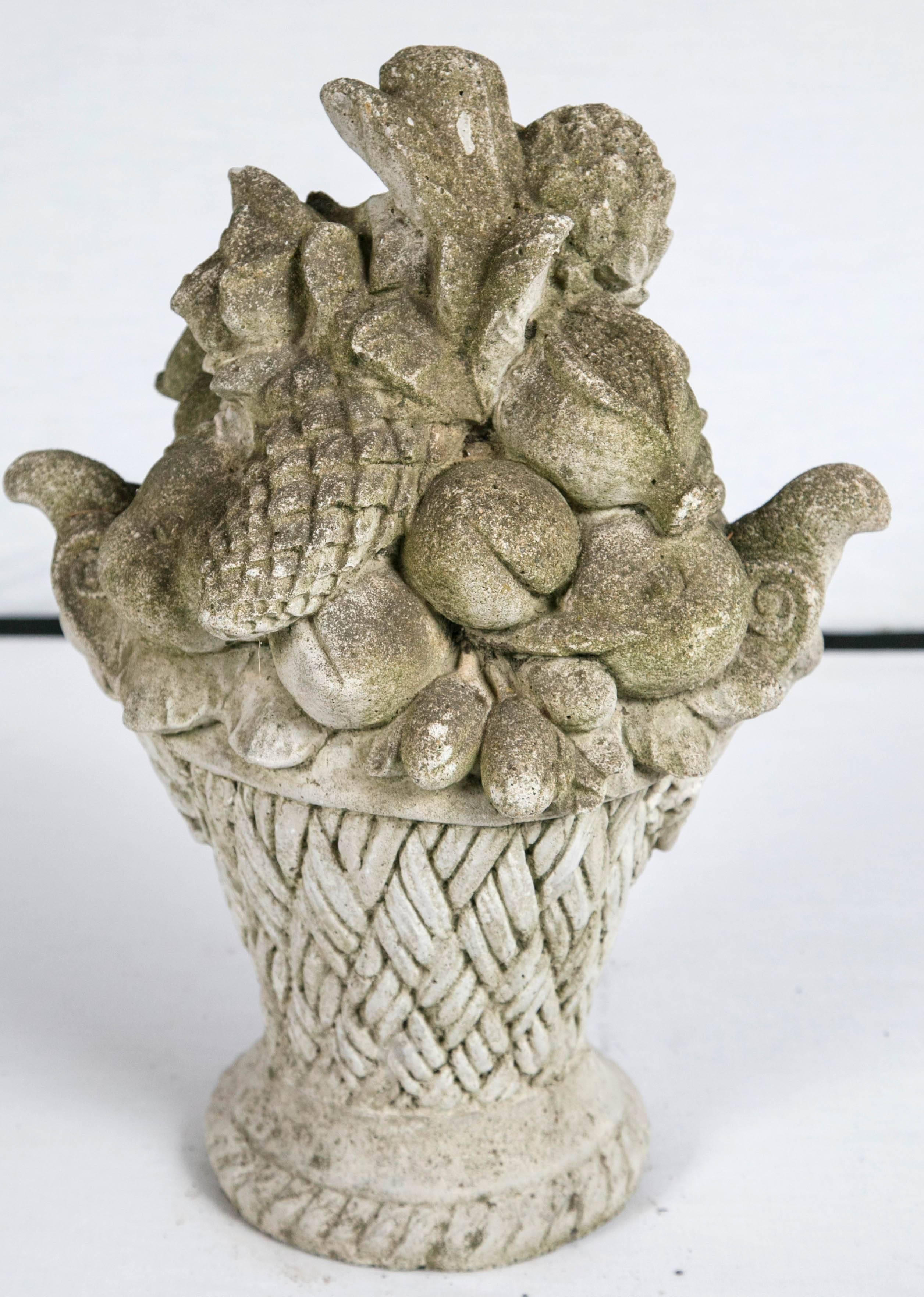 20th Century Cast Stone Garden Ornament, Basket of Fruit, circa 1920 For Sale