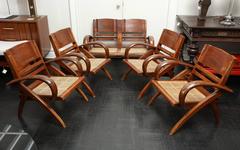 Set of Four Folding Hardwood Colonial Style Armchairs, Settee en Suite