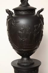 Wedgwood Black Basalt Pegasus Urn on Plinth, circa 1870