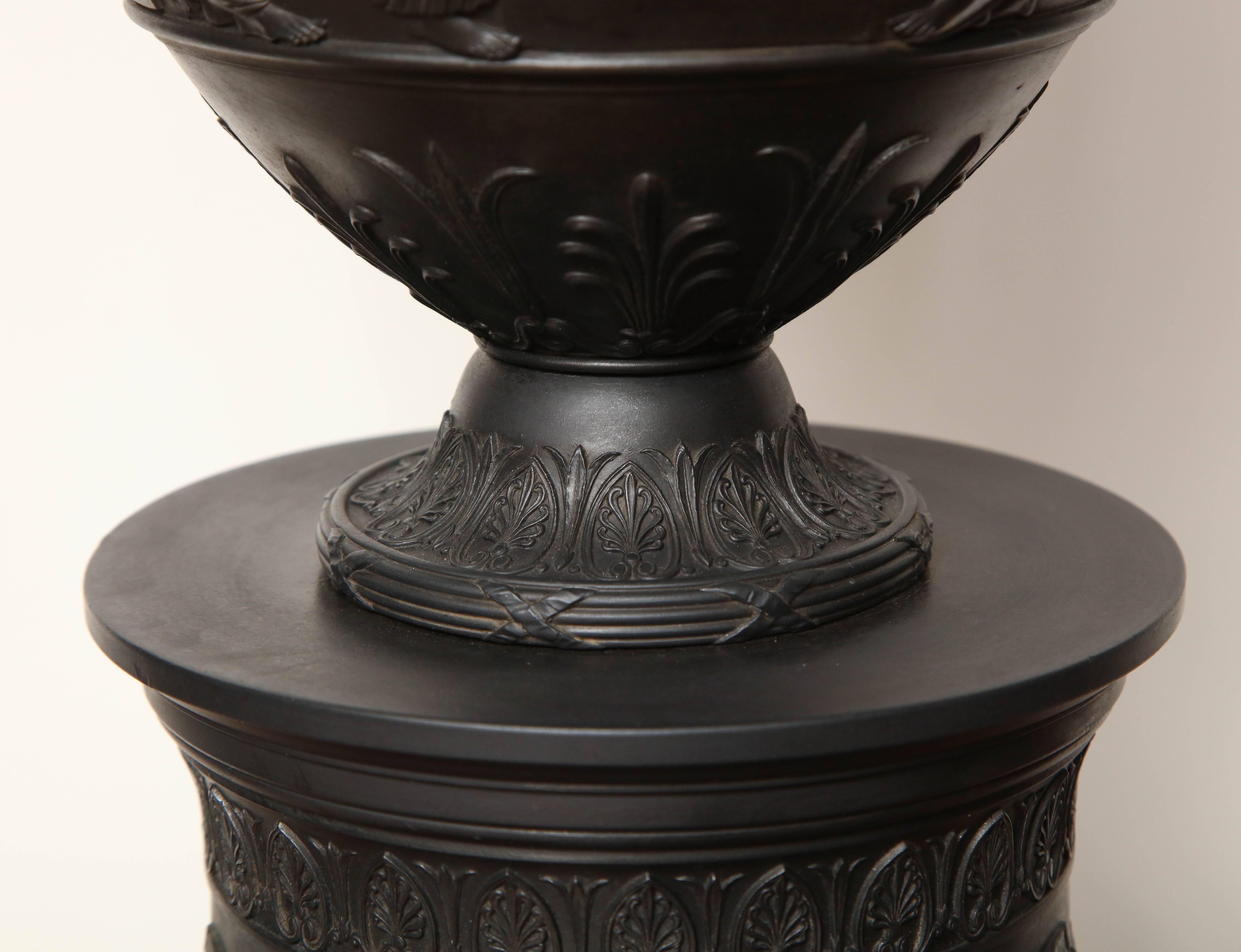 Wedgwood Black Basalt Pegasus Urn on Plinth, circa 1870 In Excellent Condition In New York, NY