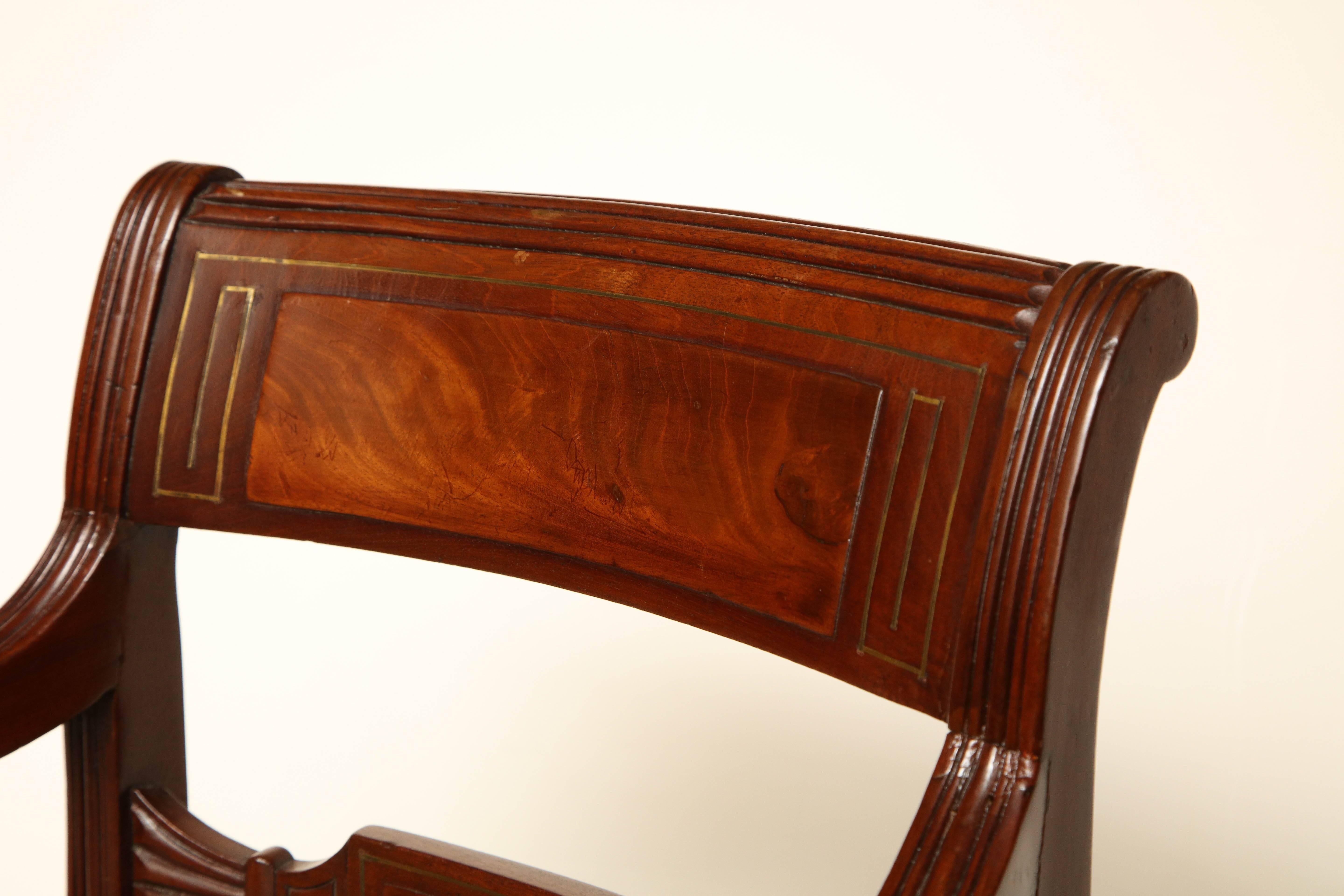 Early 19th Century English Regency, Mahogany and Brass Inlay Desk Chair For Sale 6