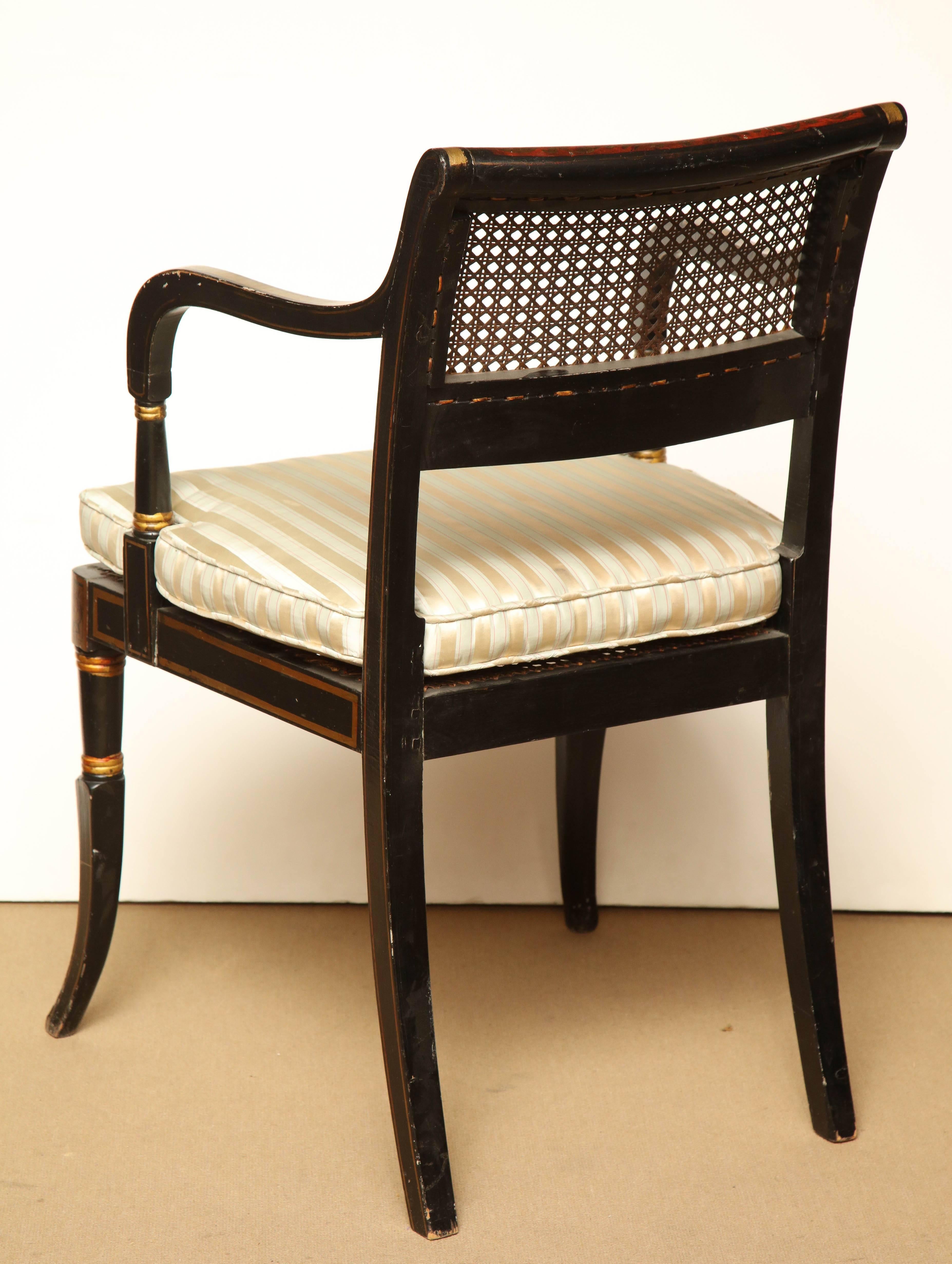 Pair of English Regency Neoclassical Caned Armchairs 6