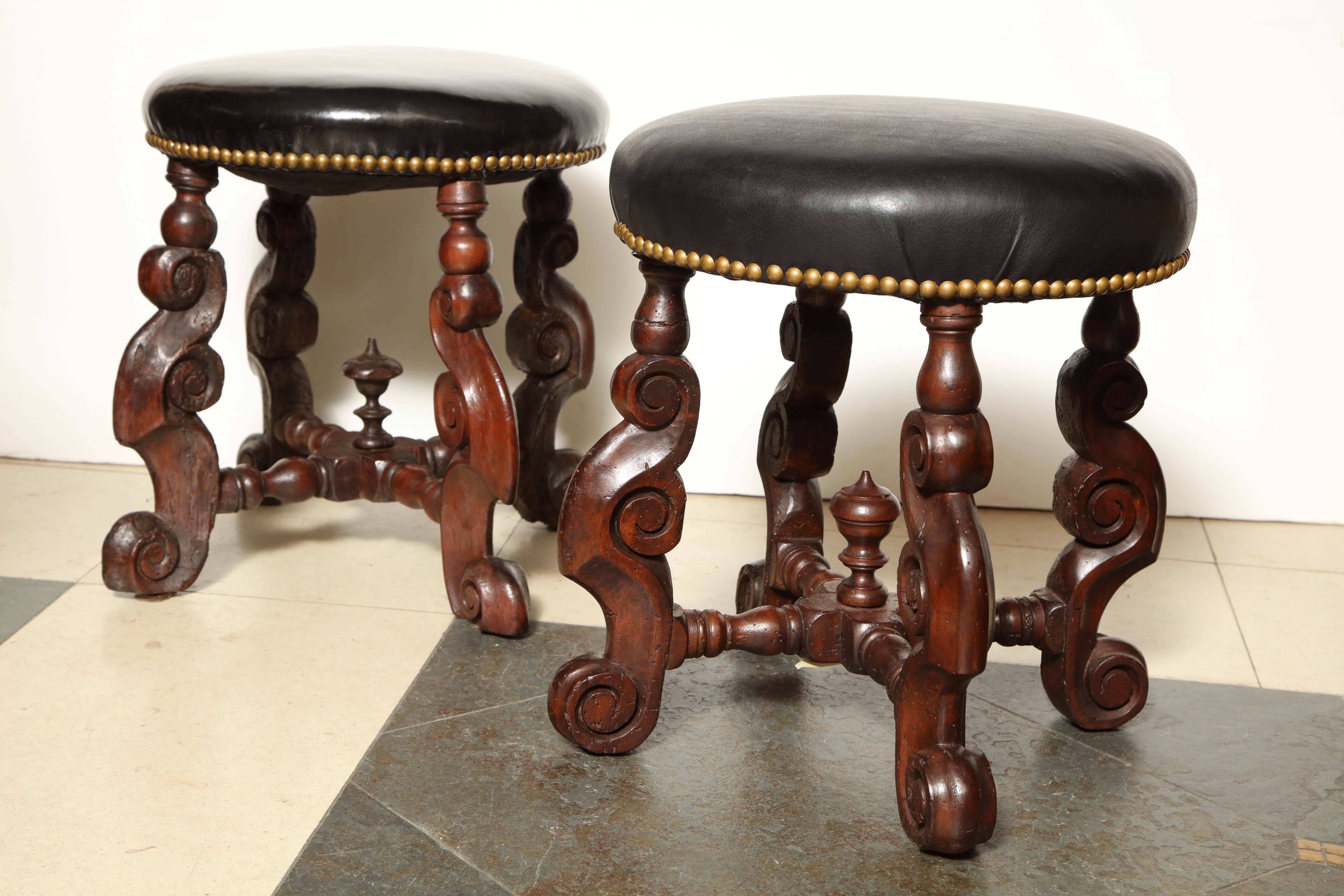 Wood Pair of Early English Stools For Sale