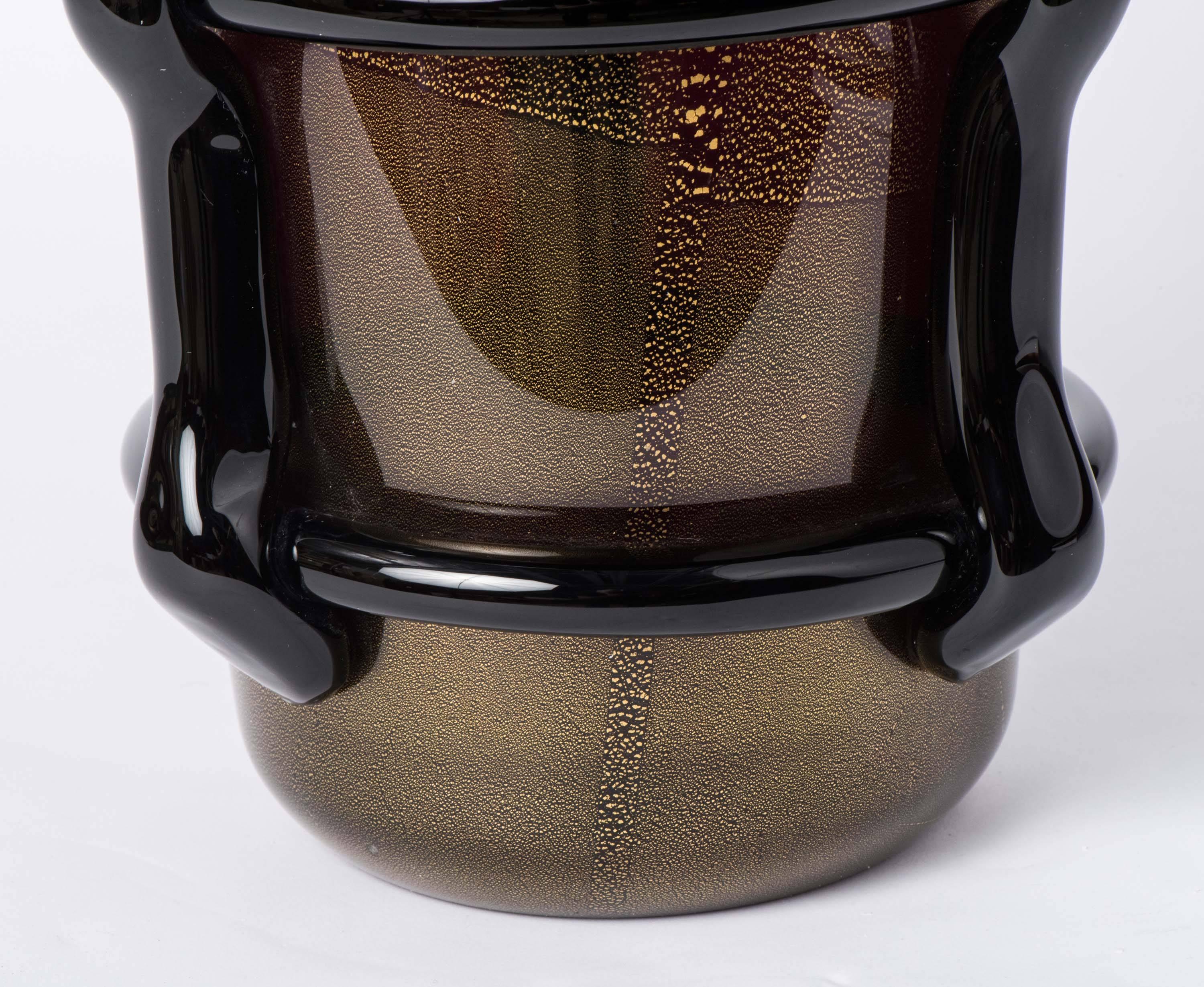 Italian Silvano Signoretto pair of black and gold Murano glass vases, Italy 2016 For Sale
