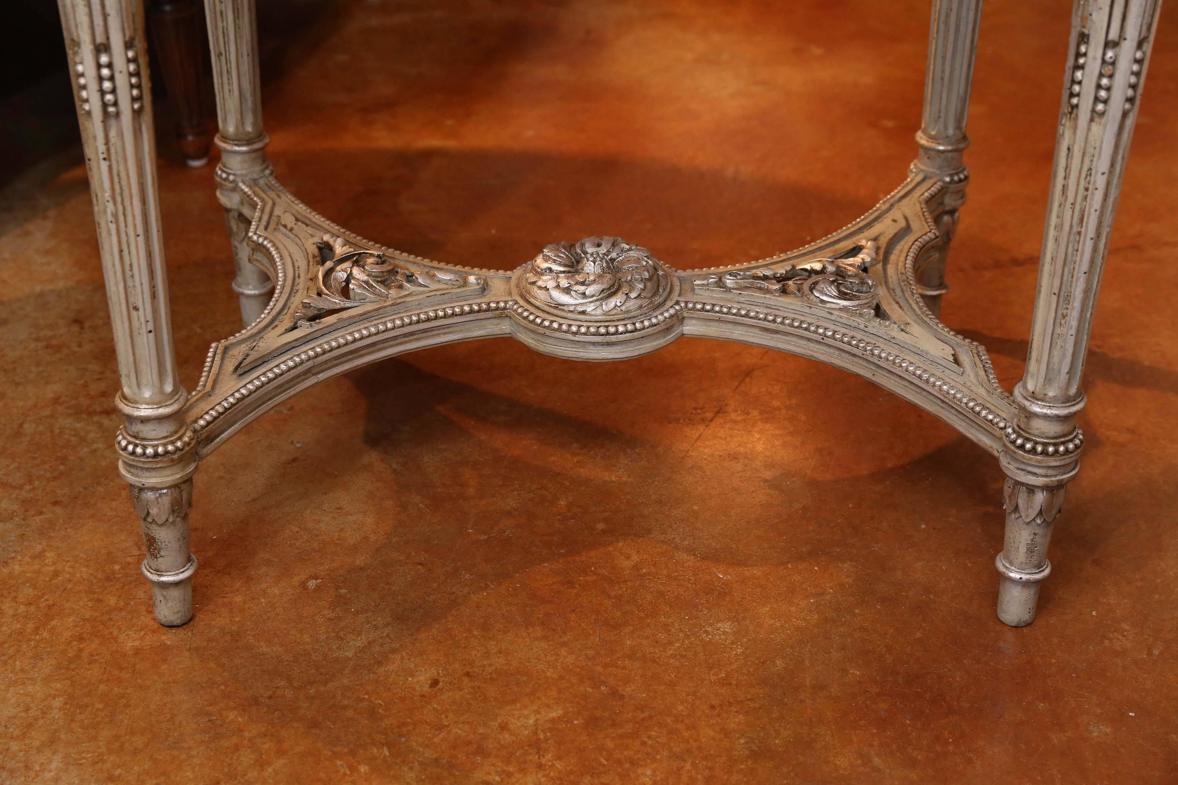 19th Century French Center Table, Painted in Gray Green/Silver Accents 1