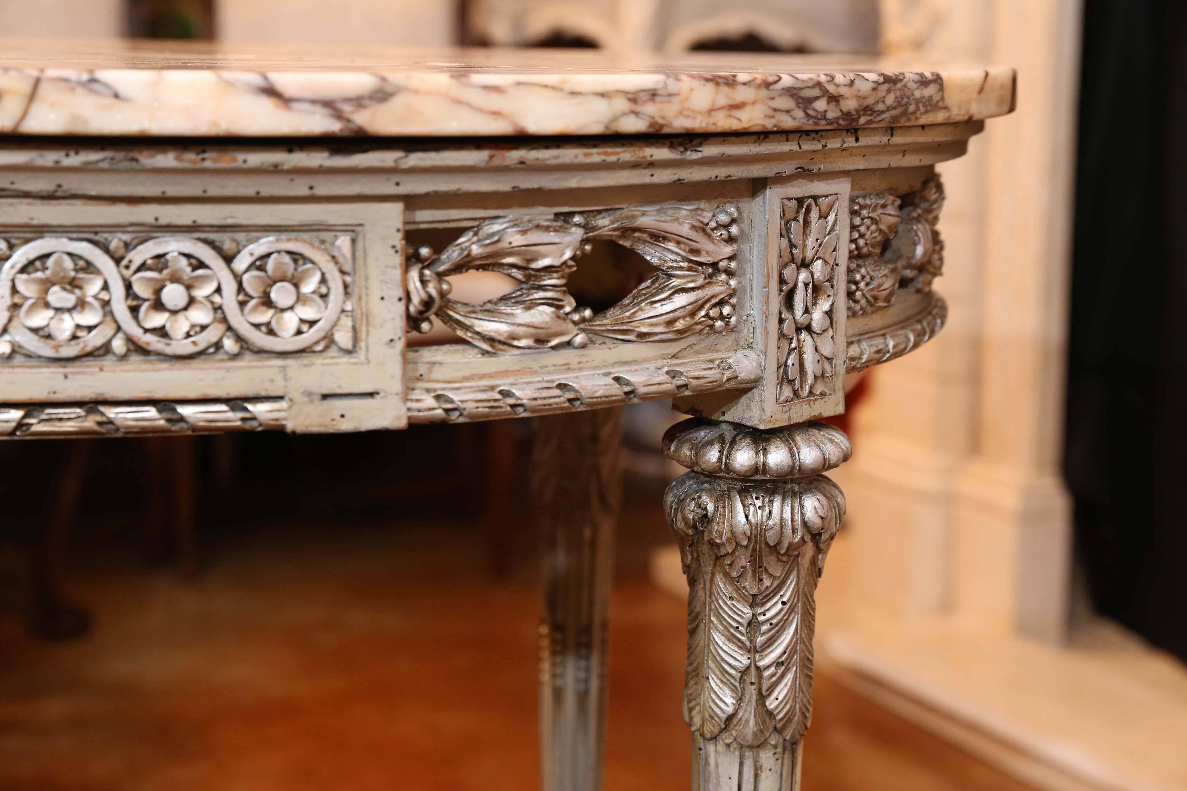 19th Century French Center Table, Painted in Gray Green/Silver Accents 3