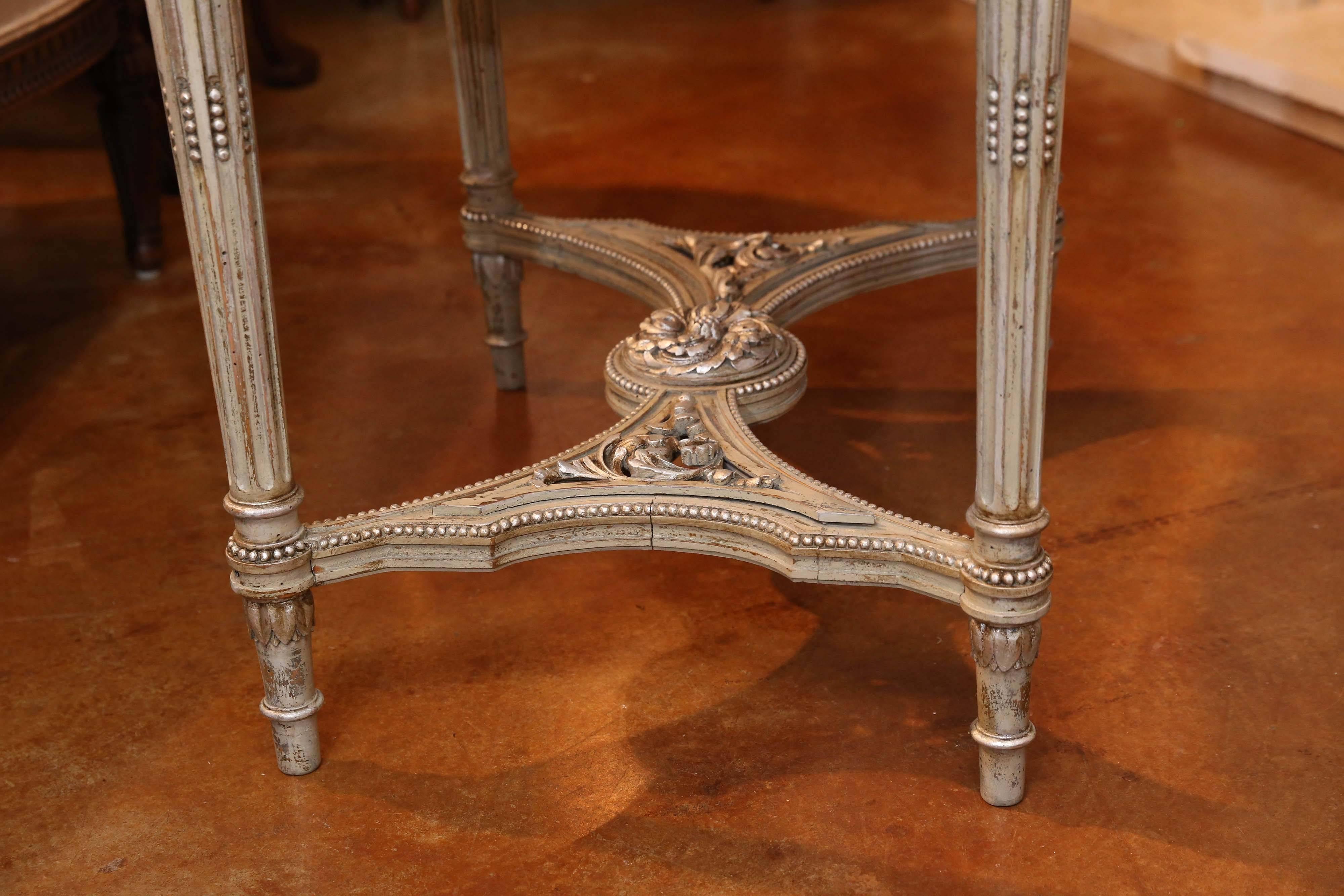 19th Century French Center Table, Painted in Gray Green/Silver Accents 5