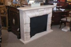 Marble Mantel in Art Deco Style, Hand Carved Stone in Pale Cream Color