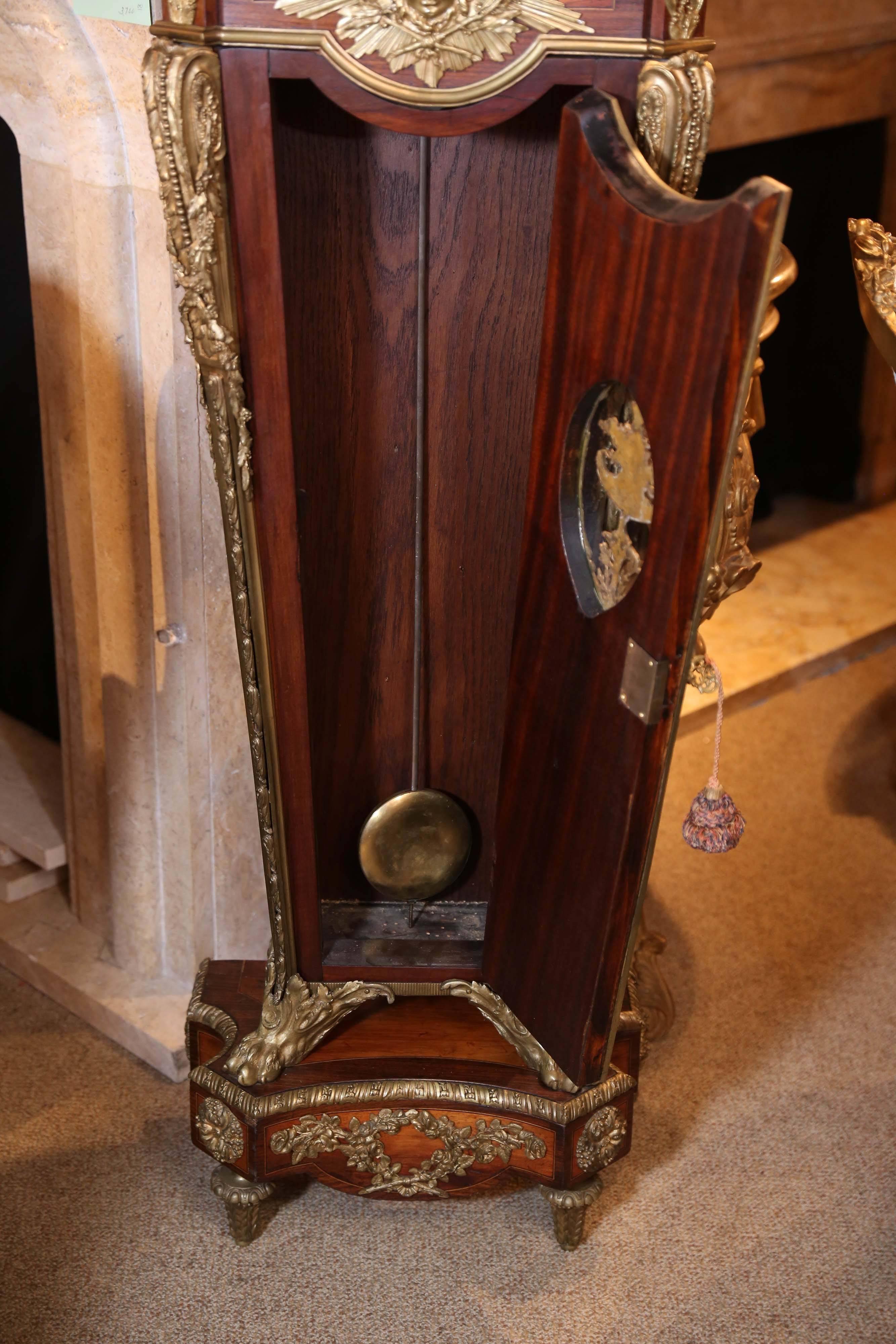 French Clock, circa 1870, Rosewood and Kingwood with Bronze Dore Castings 1