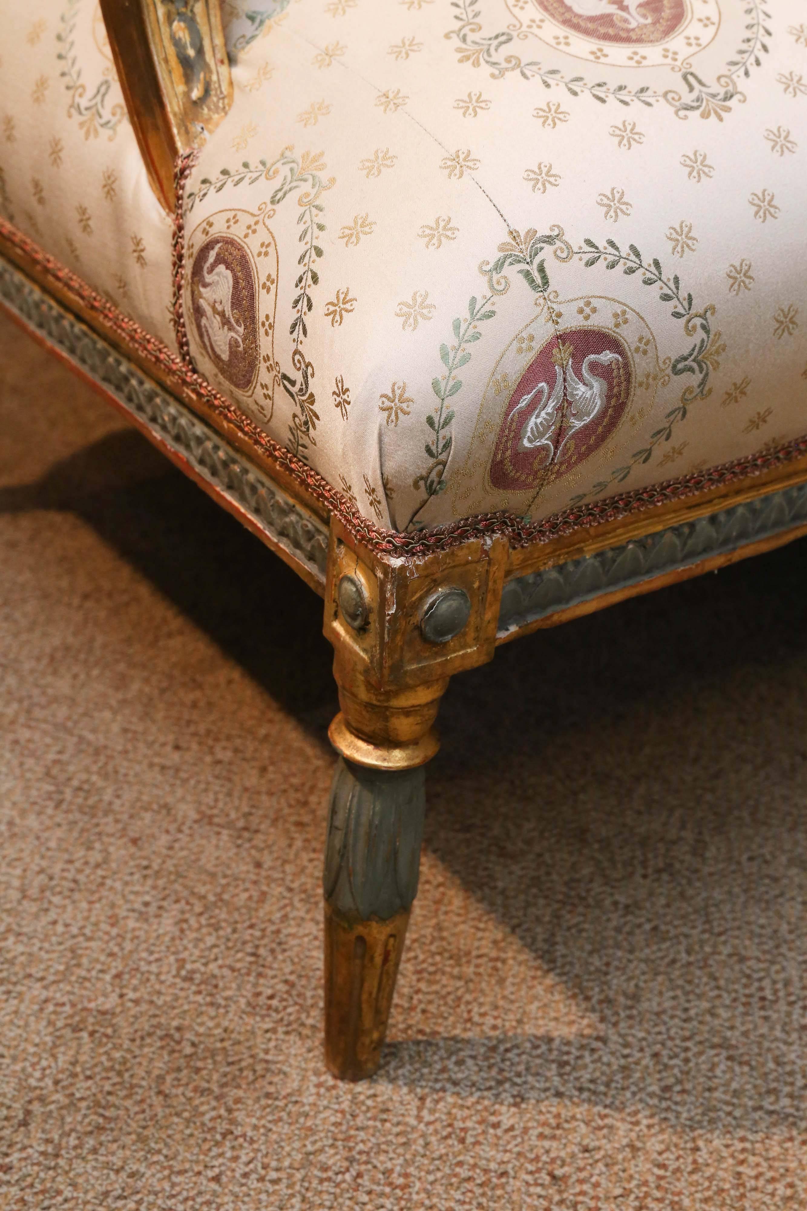 French Empire Settee Giltwood and Parcel Paint In Good Condition In Houston, TX