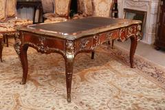 Louis XV Style Brass Mounted Bureau Platt or Desk Having Leather Insert Top