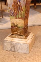 French Empire Marble, Onyx and Porcelain Pedestal, Soldier on Horseback