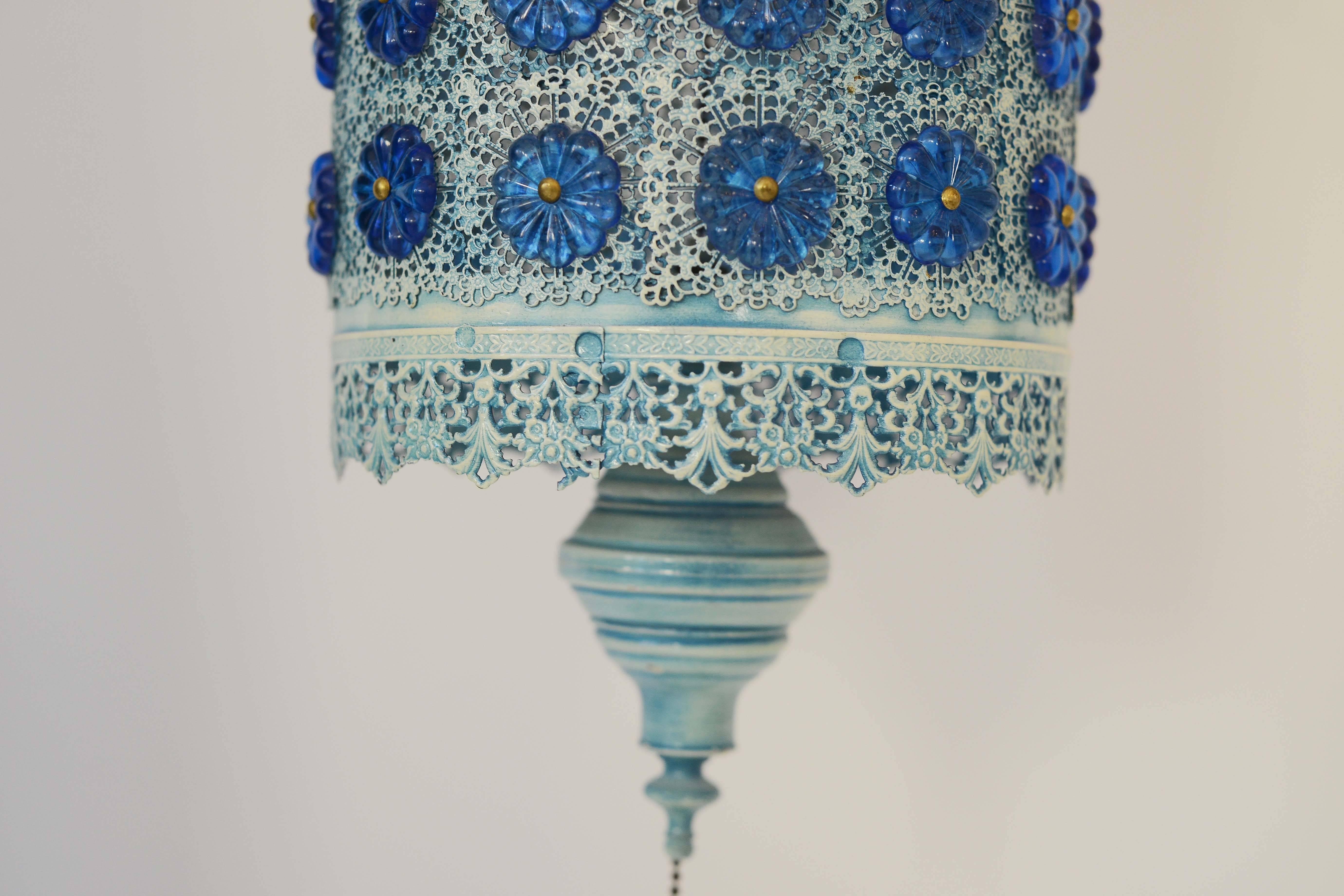 Mid-Century Modern Mid-Century blue jeweled pendant light