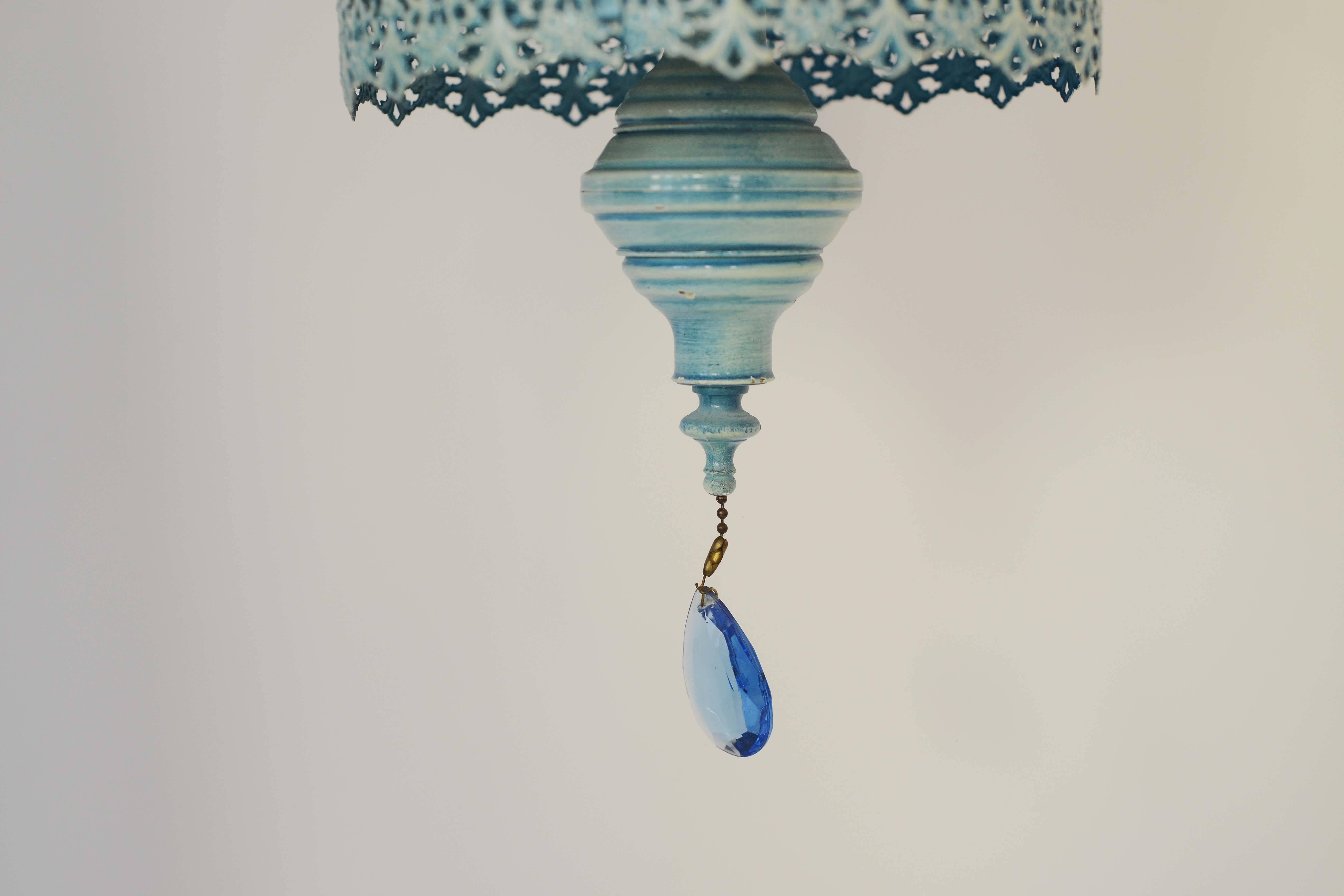 American Mid-Century blue jeweled pendant light