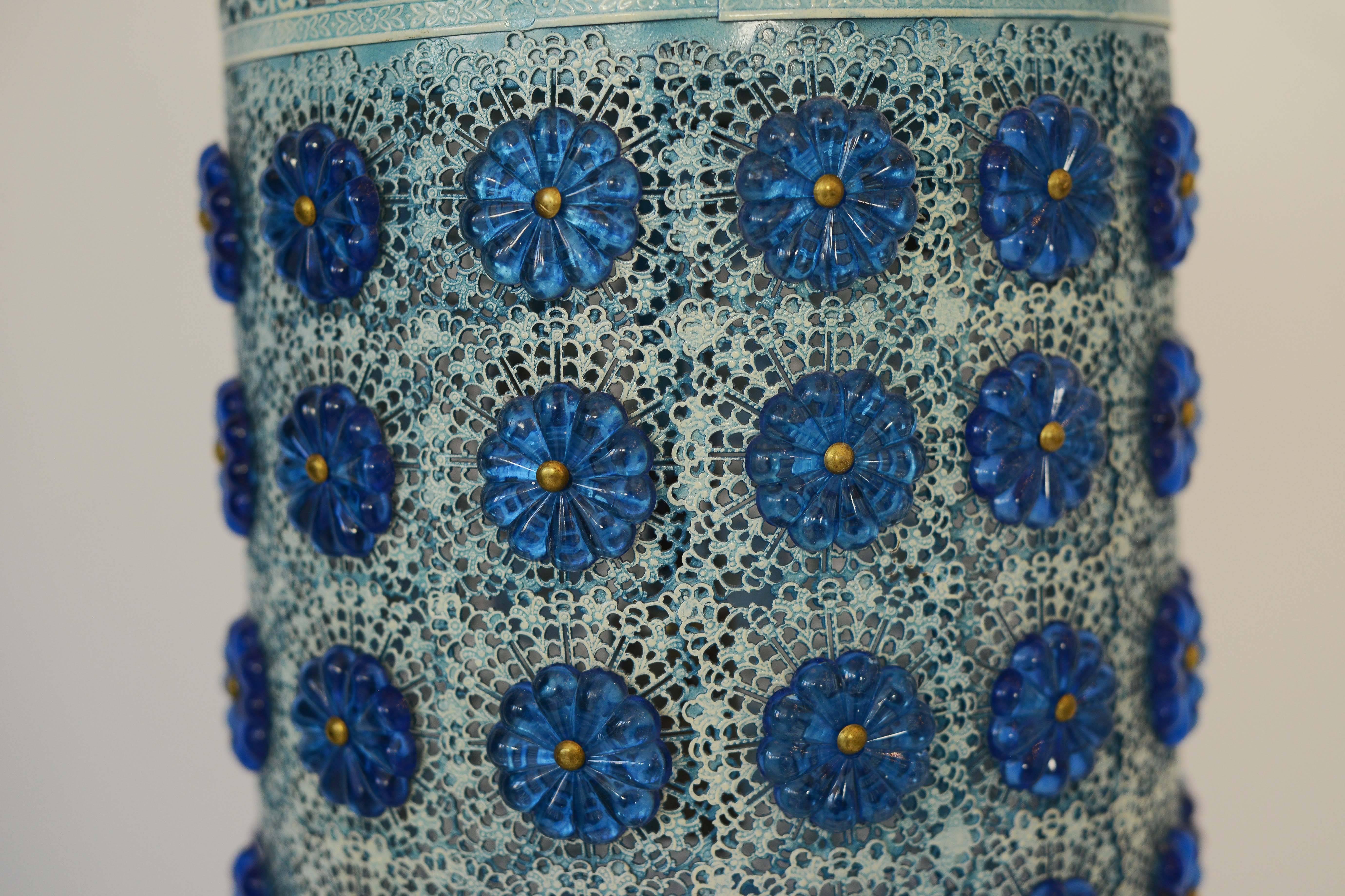 Late 20th Century Mid-Century blue jeweled pendant light