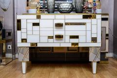 Commode in Teinted Glass, Porcelain and Brass
