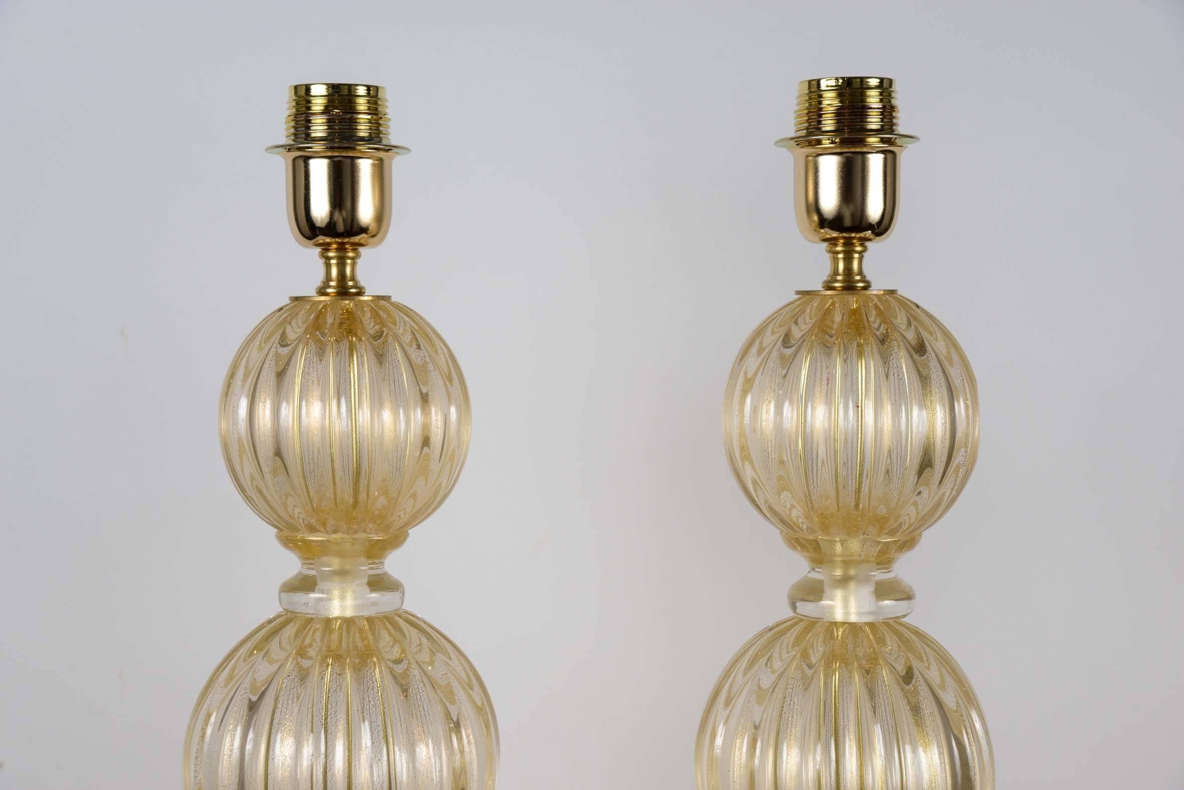 Pair of table lamps in Murano glass signed Toso.