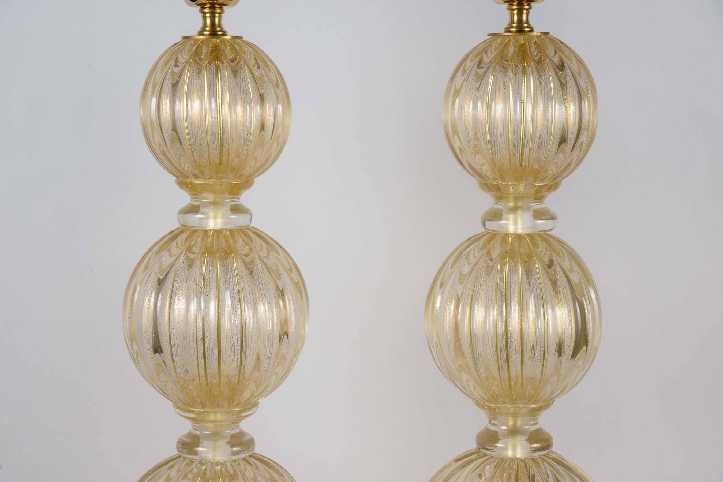 Italian Pair of Table Lamps in Murano Glass, Signed Toso